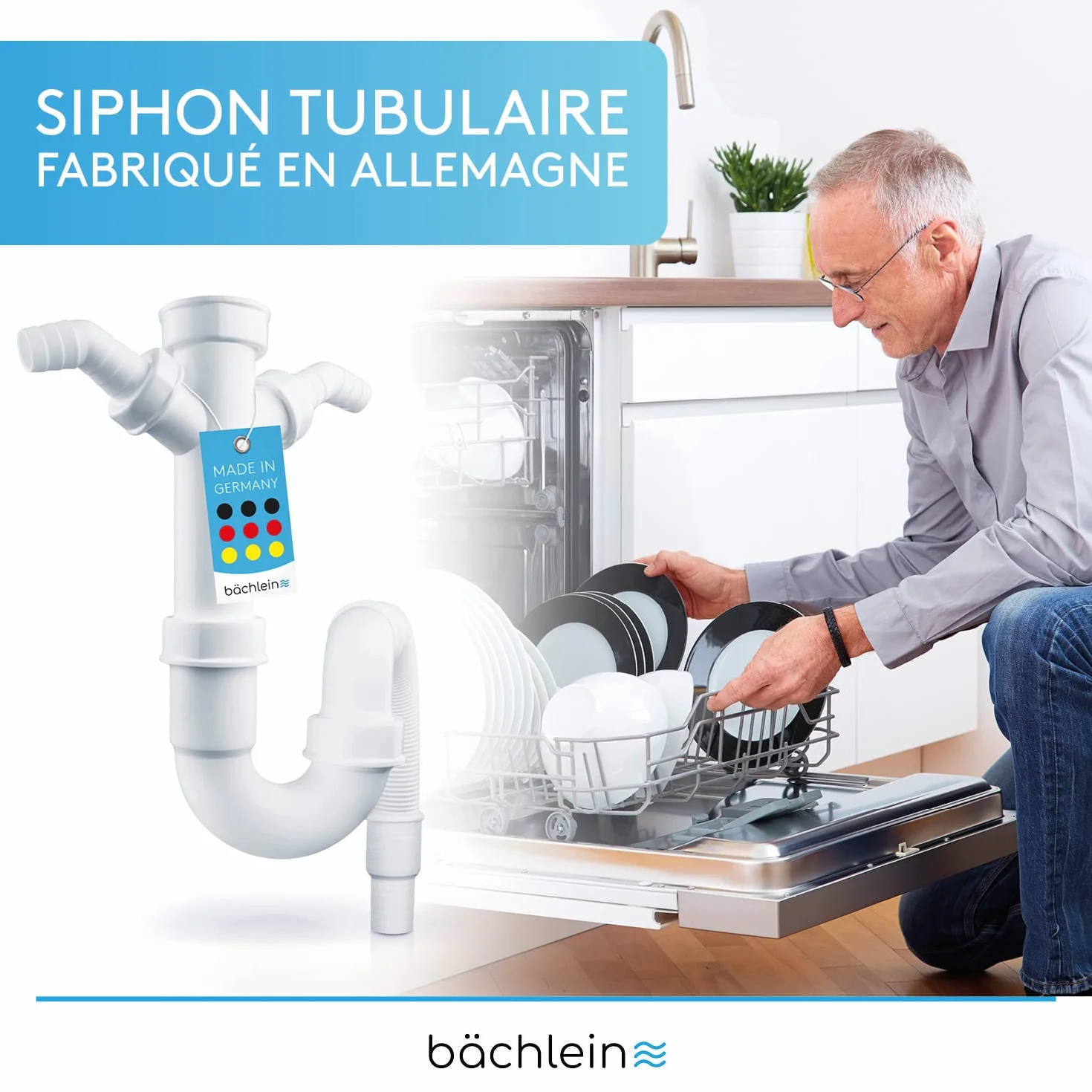 Bächlein Siphon Tubulaire Flexible Pour Évier de Cuisine - Raccord Universel G 1 1/2"