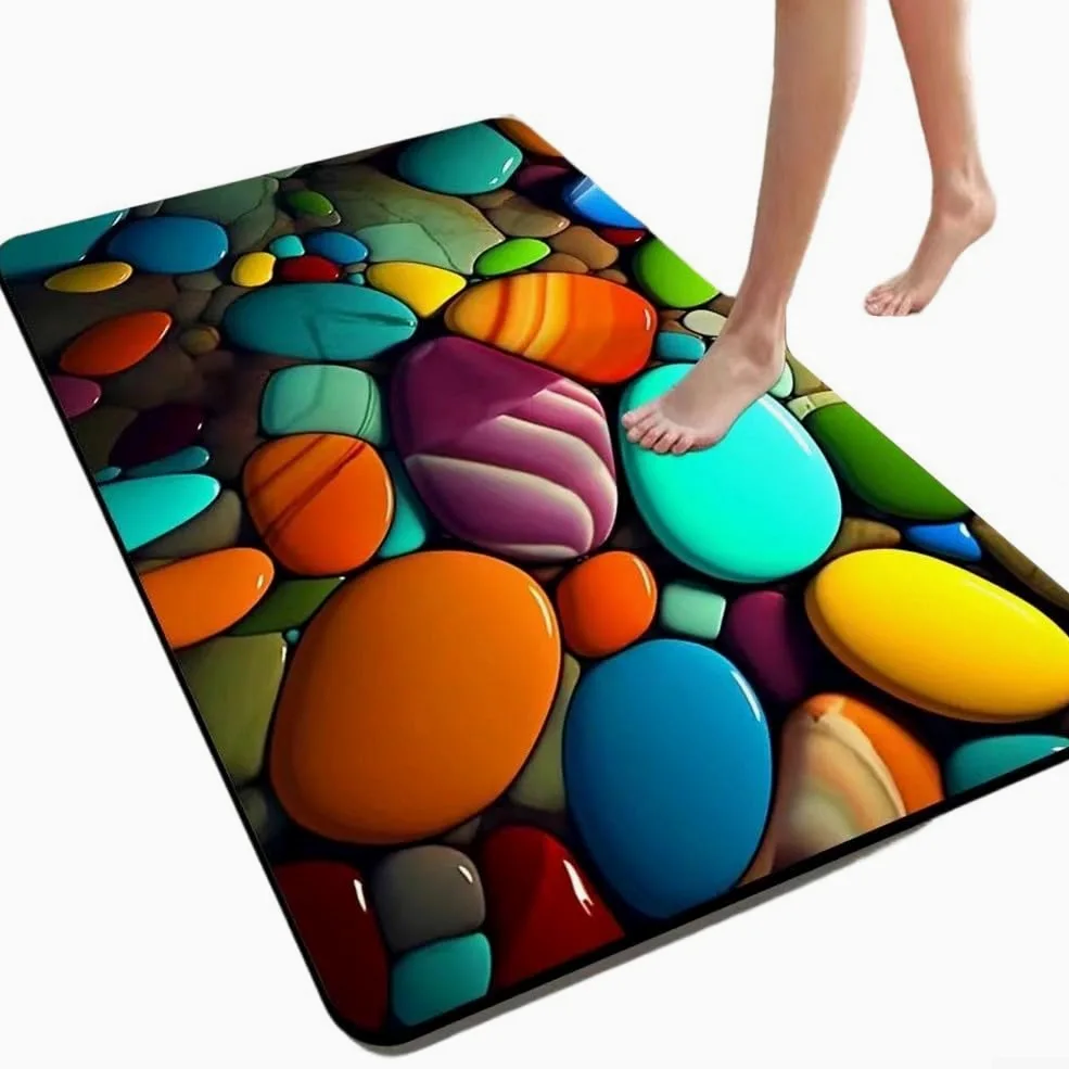 Tapis de bain en terre de diatomée 3D motif galets absorbants antidérapants à séchage rapide 40 x 30 cm (2 40 x 60 cm)