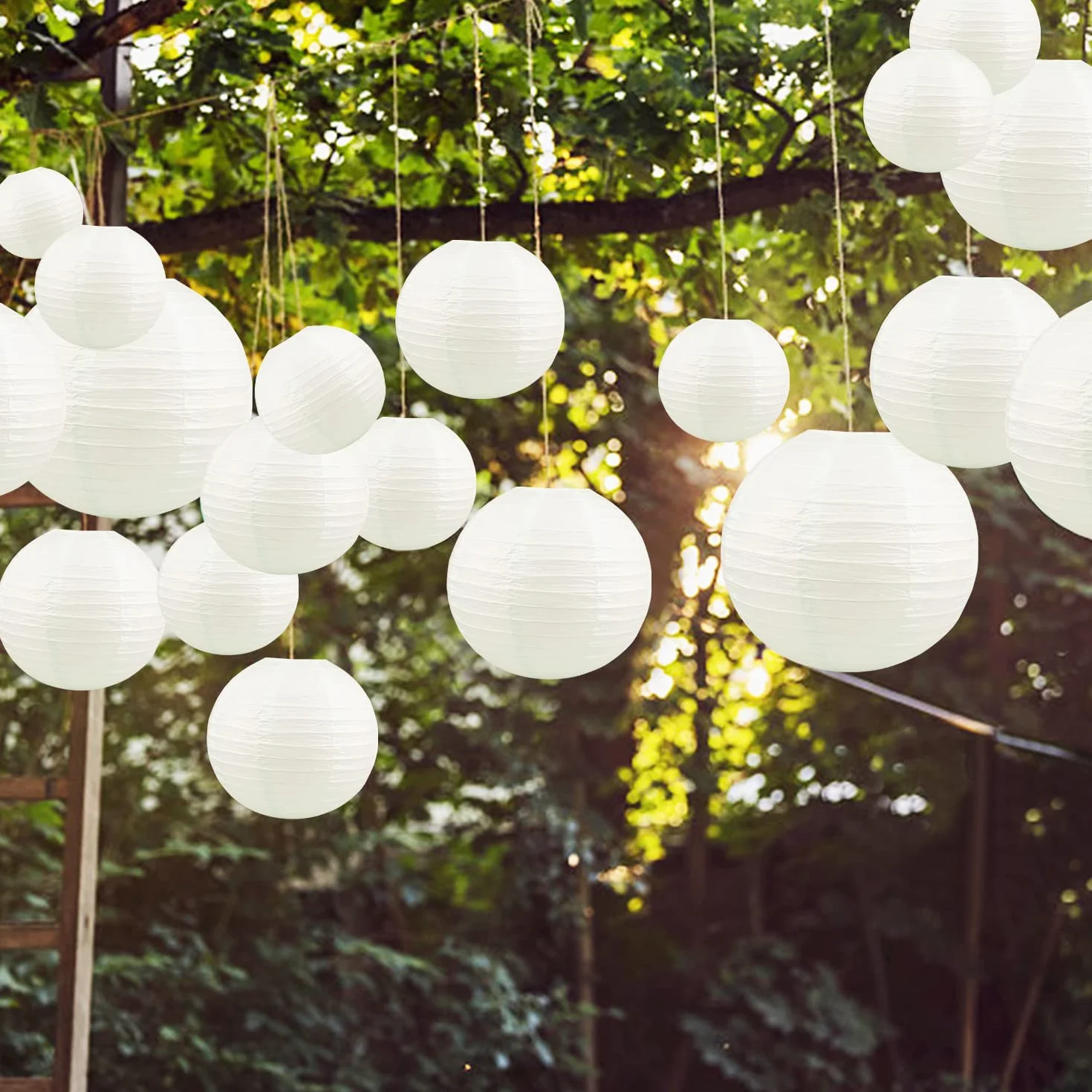 Lanterne en Papier Rond 20 Pièces Beige Blanc 15-30 cm Suspendre Mariage