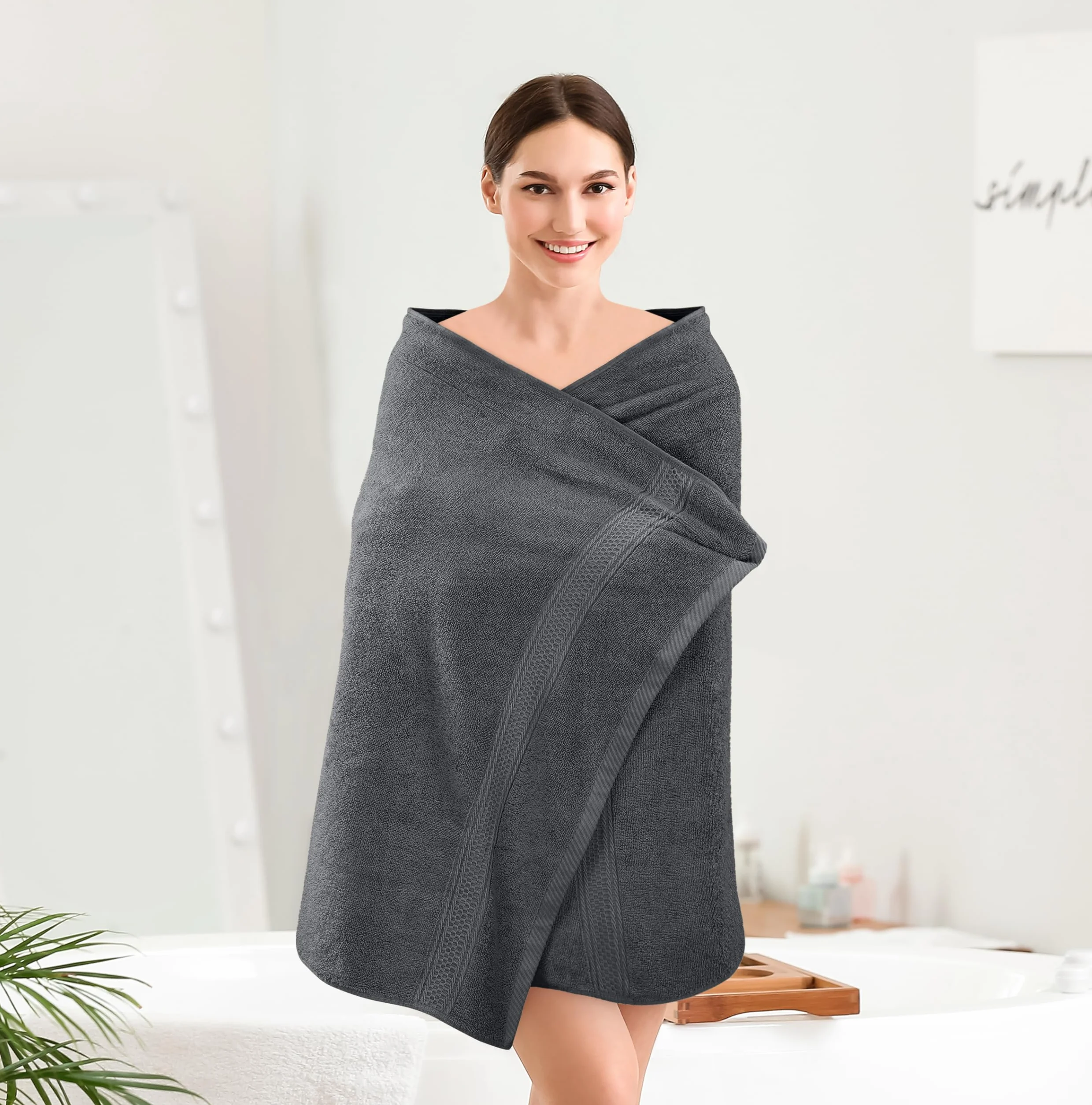 Serviettes de Bain Utopia Lot de 4 (69x137 cm) 100% Coton filé à l'anneau Gris