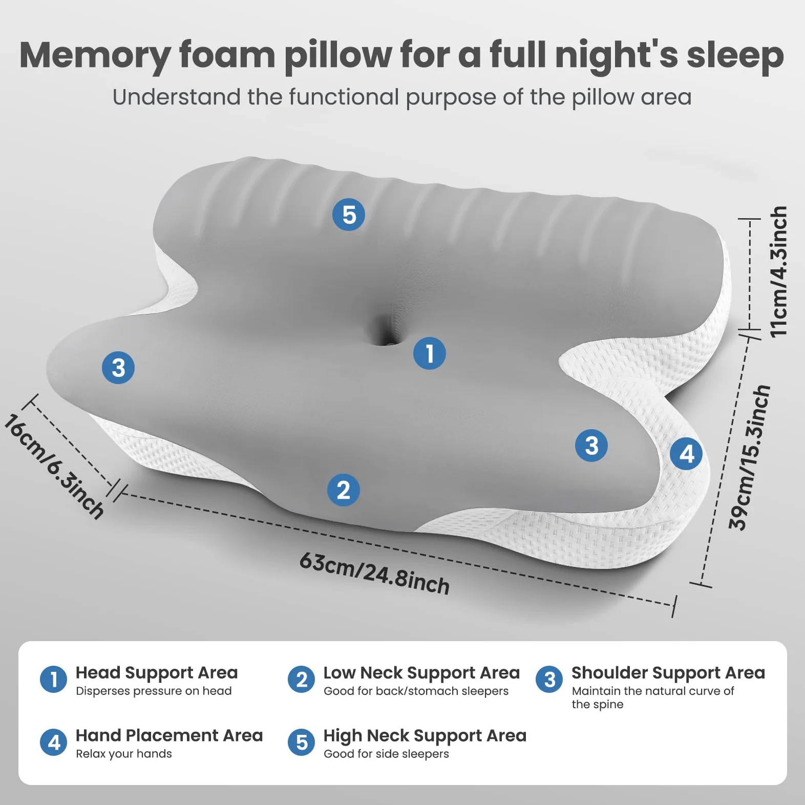 A-PCE 2 Pièces Oreiller en Mousse à mémoire de Forme | Oreiller de Soutien Cervical,avec taie d'oreiller Amovible rafraîchissante,Soulage Les douleurs du Cou et des épaules,Gris