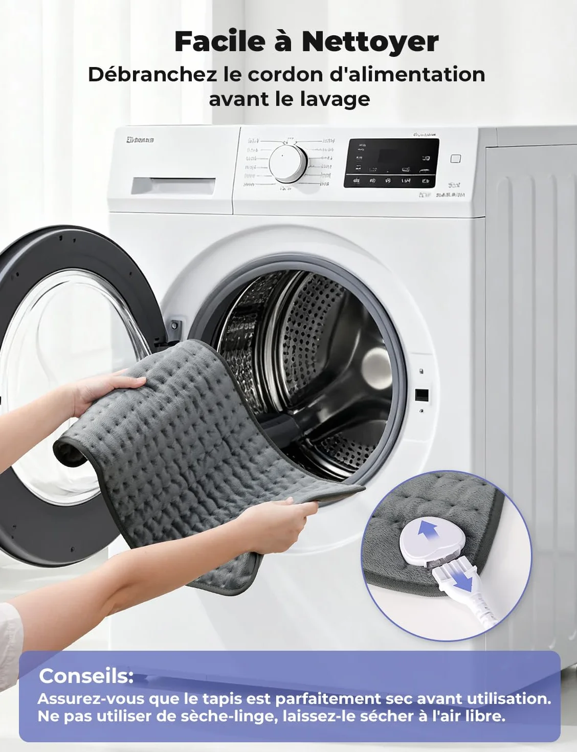 Coussin Chauffant Électrique Dos Épaules Abdomen 6 Niveaux Température 4 Réglages Minuterie Lavable Machine Gris Foncé 60x30cm