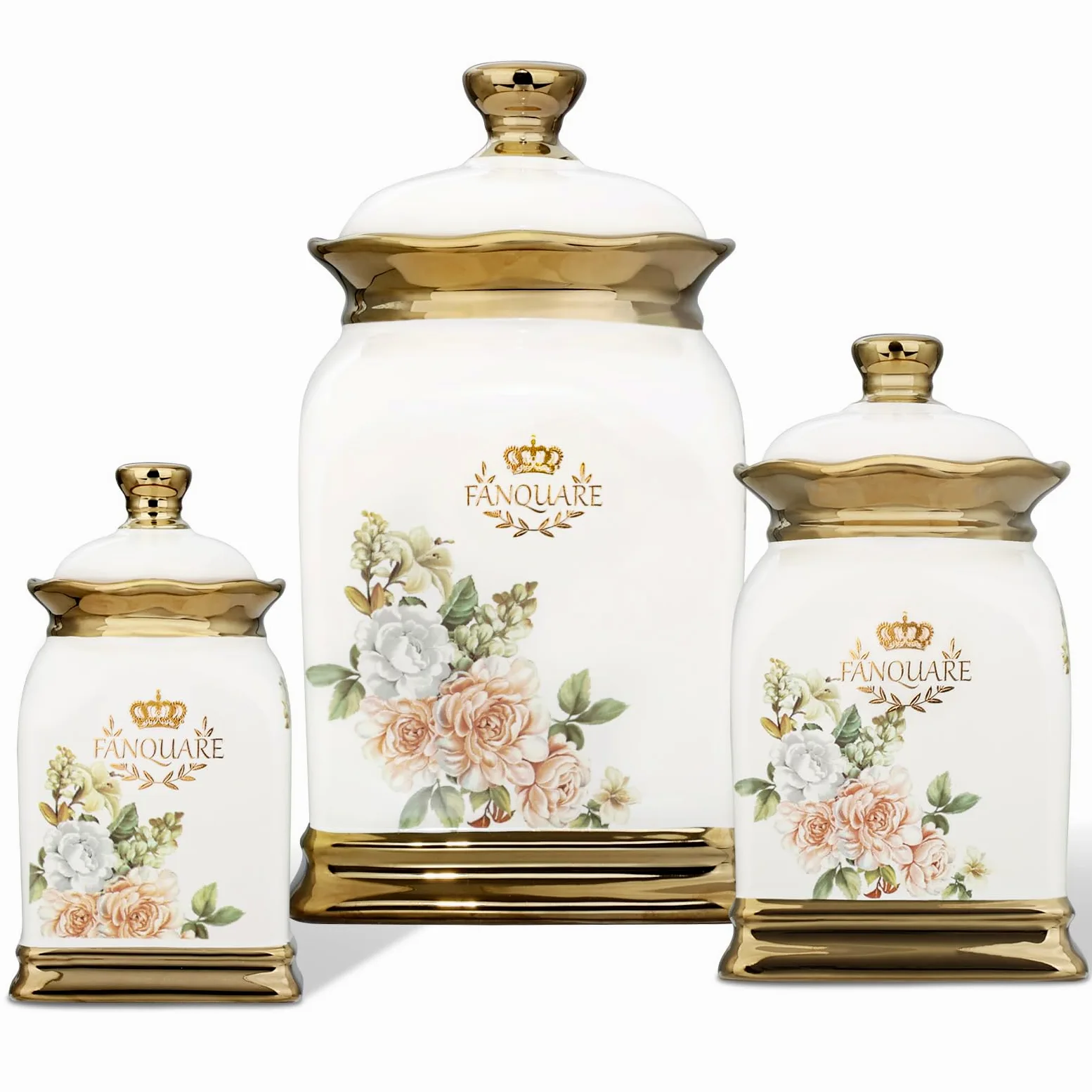 fanquare 3 Bocaux Vintage à Fleurs avec Couvercle, Tasses en Céramique pour le Thé, le Café, le Sucre, Pots Hermétiques pour Conserver les Aliments à la Maison, dans la Cuisine, Comme Cadeaux