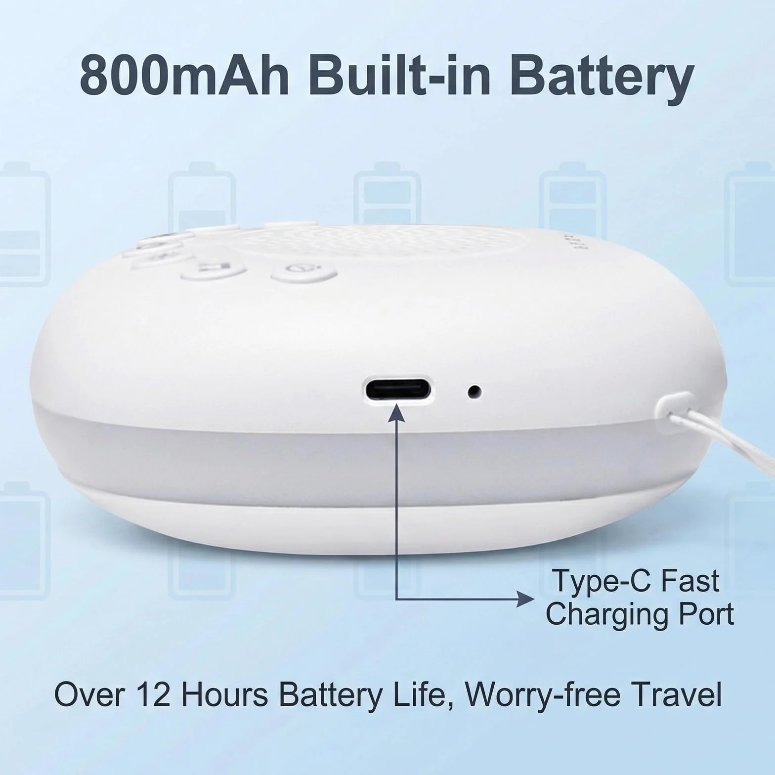 Machine Bruit Blanc Bébé Portable, White Noise Machine Avec Sons De Bruit Blanc, Veilleuse Intégrée, Minuterie, Rechargeable 800 mAh
