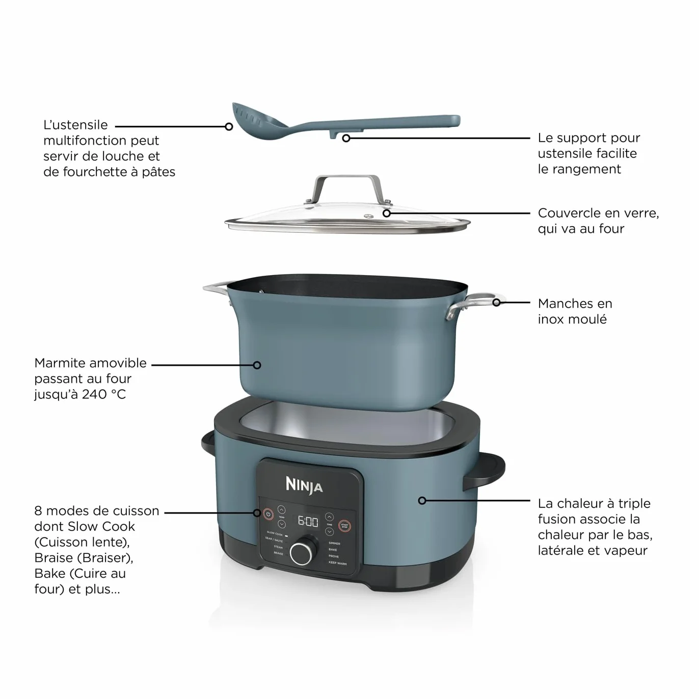 Ninja Foodi PossibleCooker 8 L Multicuiseur 8-en-1 Cuve antiadhésive Gris MC1001EU