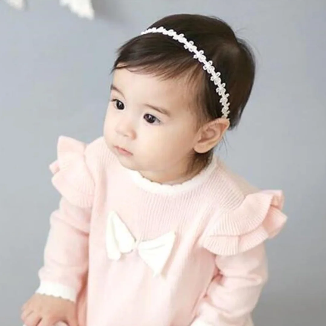 Bandeau blanc en perles pour bébé fille, bandeau de baptême élastique en nylon