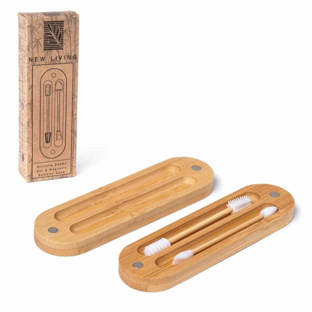 New Living Embouts d'oreille en silicone lavables réutilisables avec boîte en bambou biologique 2 écouvillons