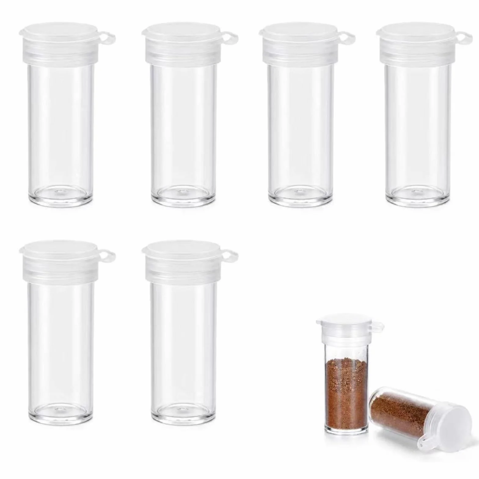 Mini Pot à Épices Transparent avec Bouchon à 5 Trous, Contenant pour Sel Poivre Voyage Camping, 6 Pièces