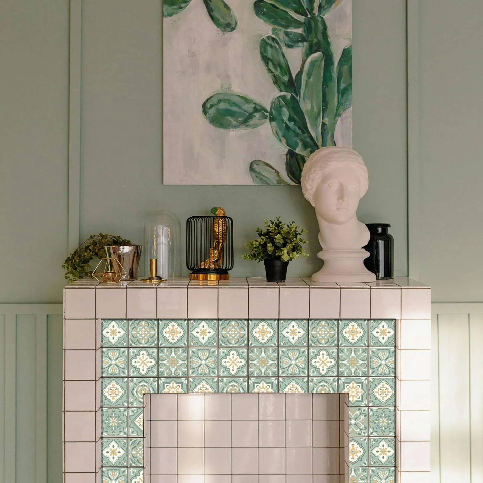 Autocollants Carrelage Mural Céramique 10x10cm Vert et Jaune 36 pièces Imperméables Décoratif
