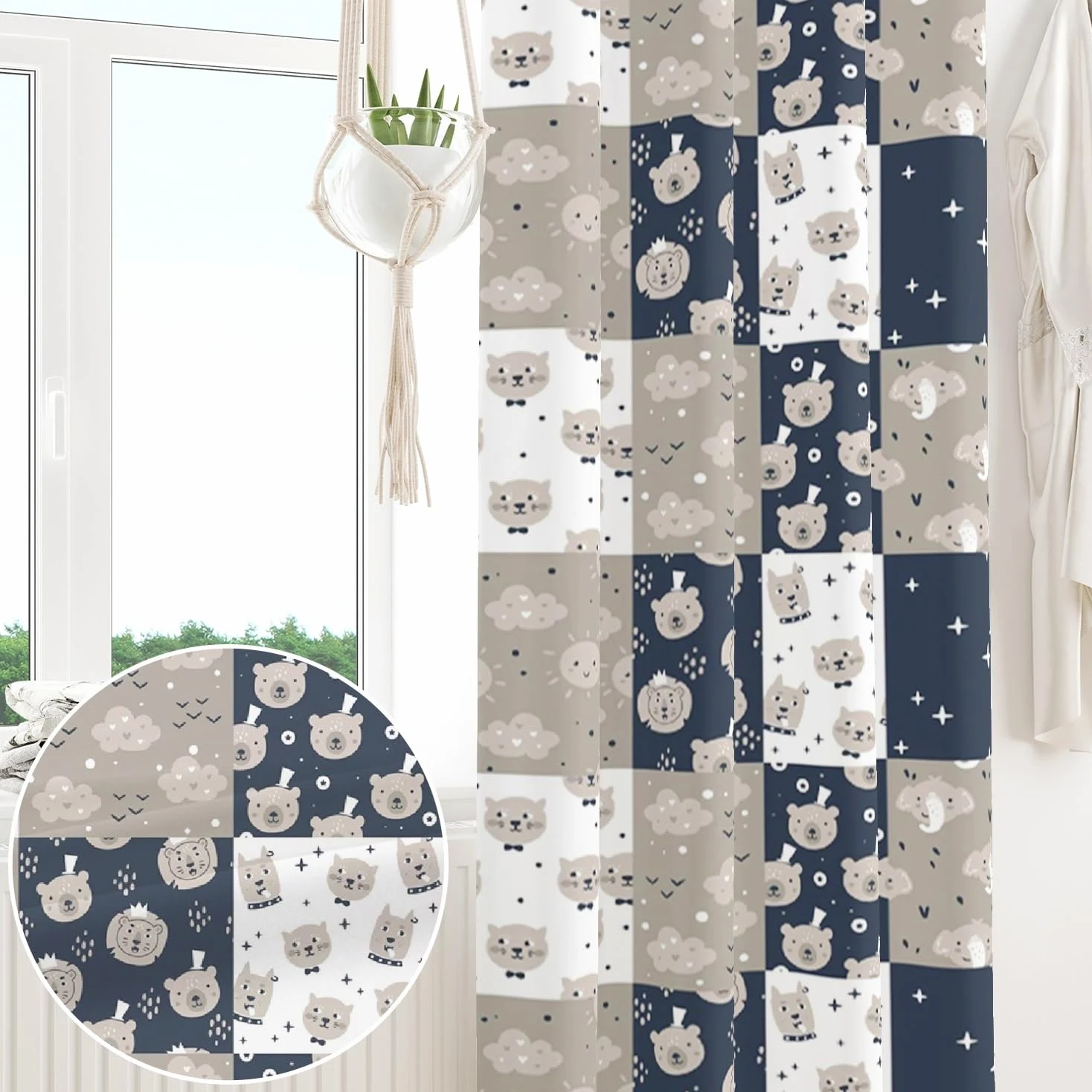 135x229cm Rideau à œillets Motif Animaux Dessin animé pour Chambre d'enfant Ours Éléphant Ciel Mignon Rideaux occultants pour Salle de Jeux bébé séparateur de pièce,1 Panneau Simple