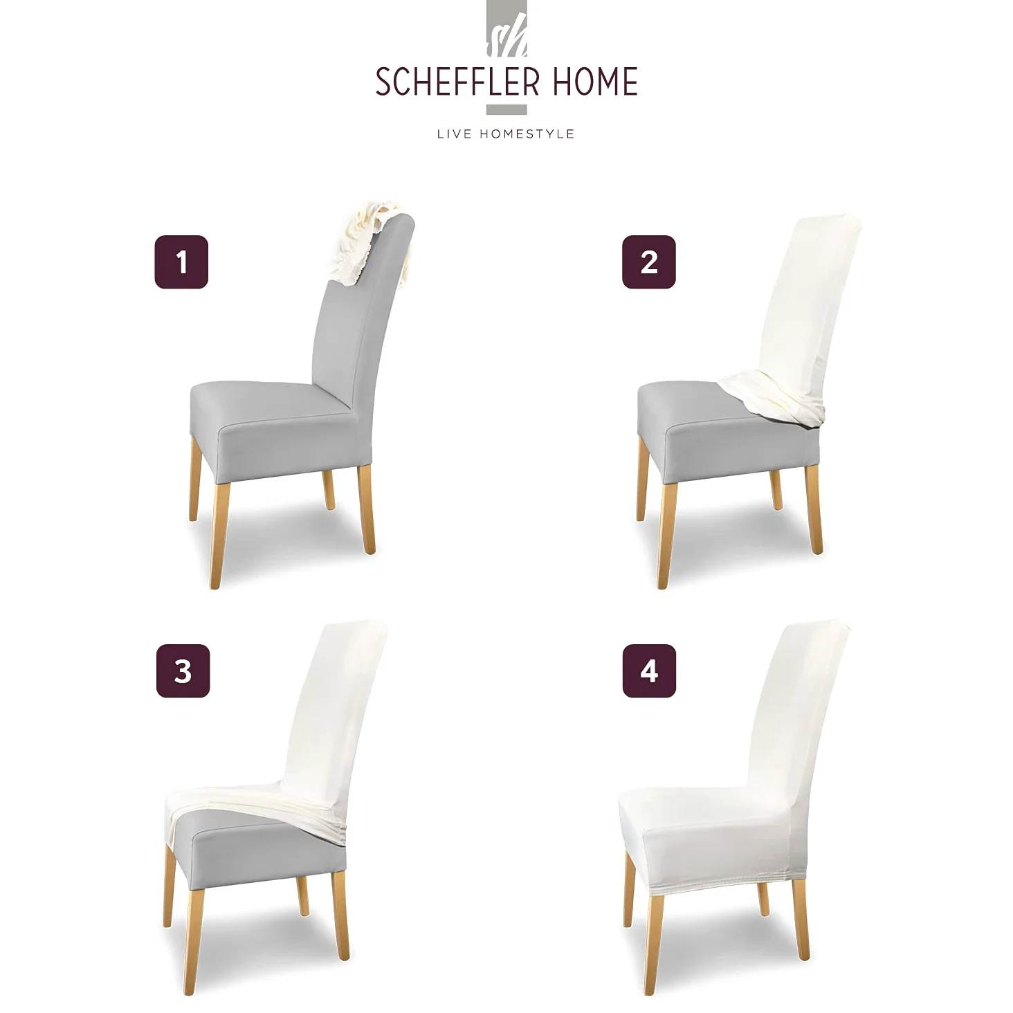 SCHEFFLER-Home Housse de Chaise Extensible Leni / Set de 6 / Pour chaises à Haut Dossier / Lavable