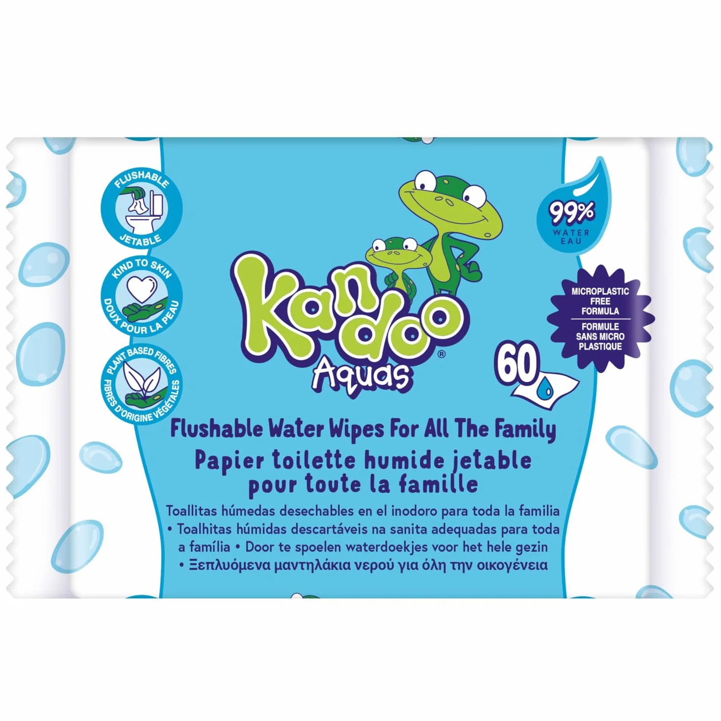 Kandoo Lingettes Toilette Multi-Usage 99% Eau Aquas Pack 60