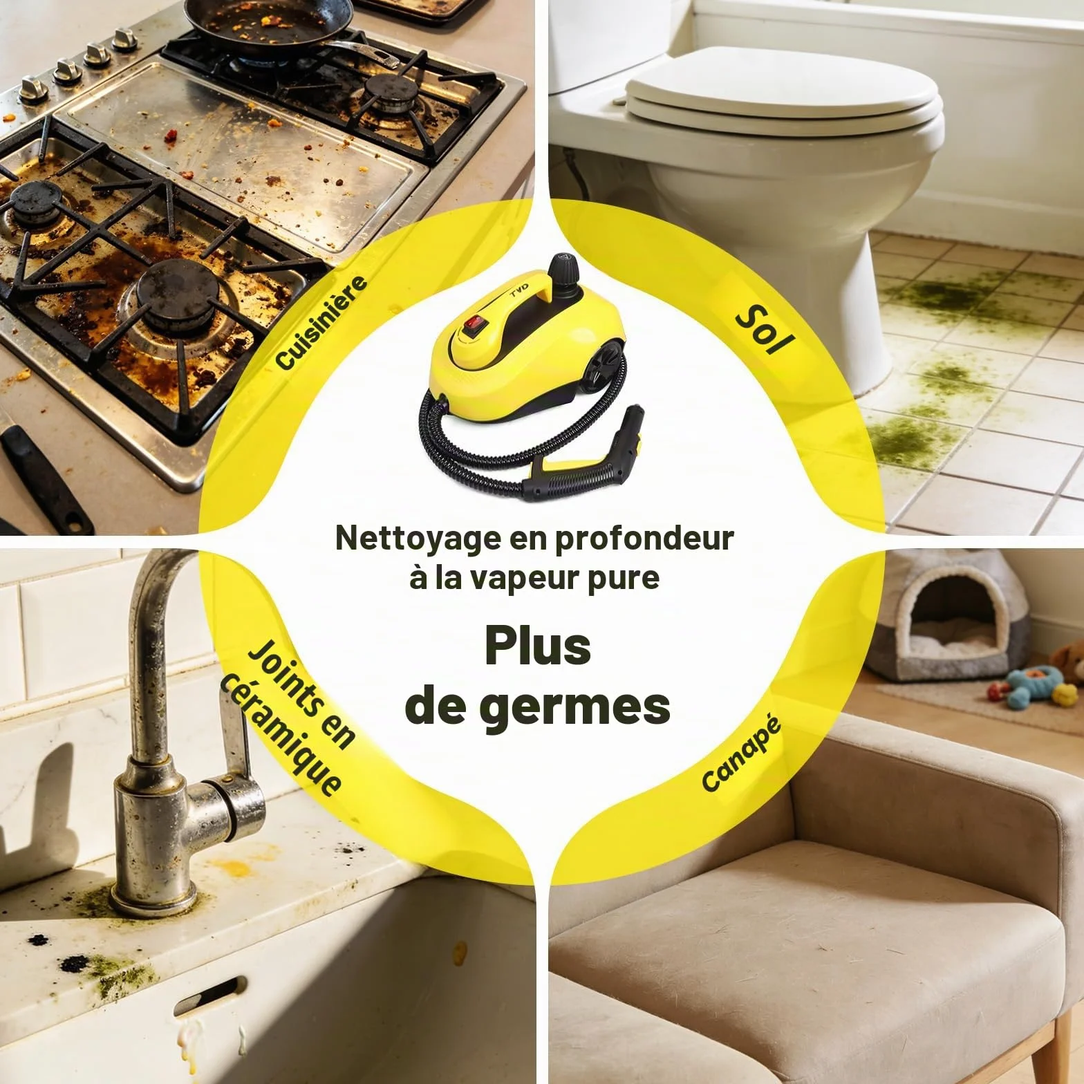 Nettoyeur vapeur pour meubles rembourrés avec câble 5 m pour sol, voiture, tapis, canapé