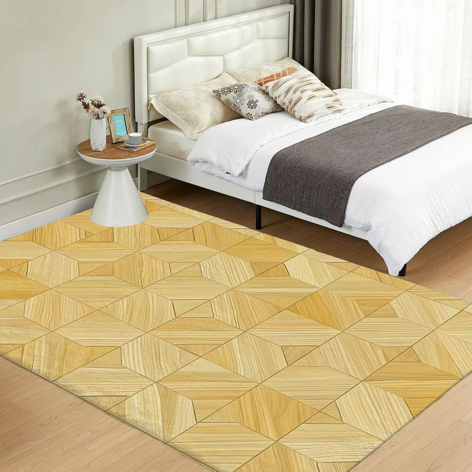 Tapis Lavable Parquet, Antidérapant Géométrie Patchwork Rétro, Résistant Aux Taches pour Intérieur, Décoration pour Salon, Chambre À Coucher, Bureau - Jaune Clair - 80X150Cm