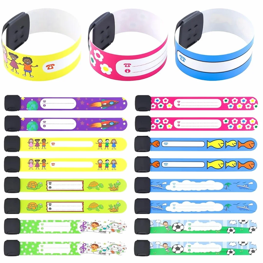Bracelet Identification Enfant 16 Pack Réutilisable Étanche Bébé Filles Garçons