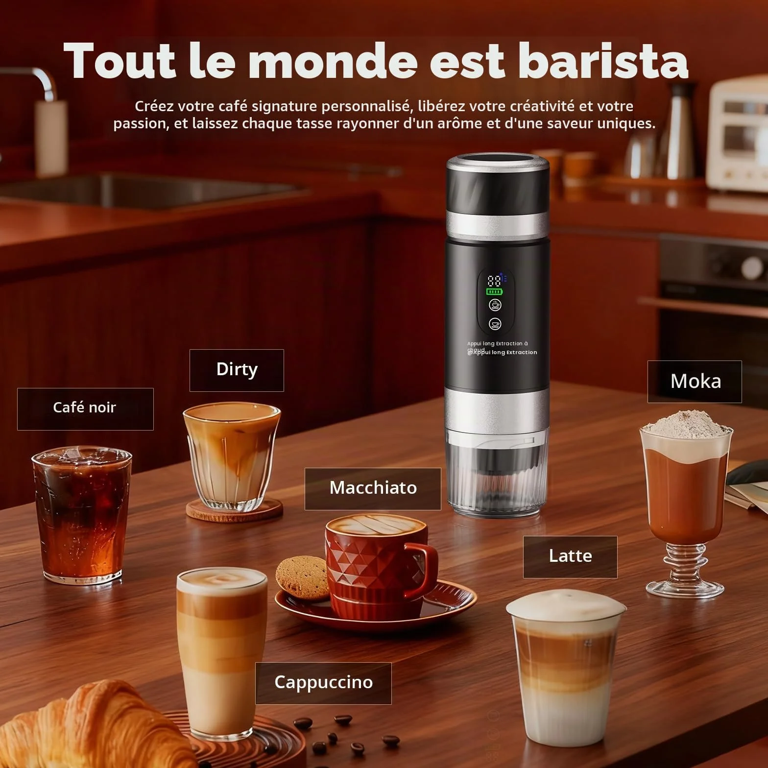 Cafetière Portable 3 en 1,Machine à Café à Capsules Expresso Cafetière Rechargeable avec Batterie 2×7500 mAh,compatible avec Capsules Ness-preso, Dolce-Gusto,pour Camping,Bureau,Voyage