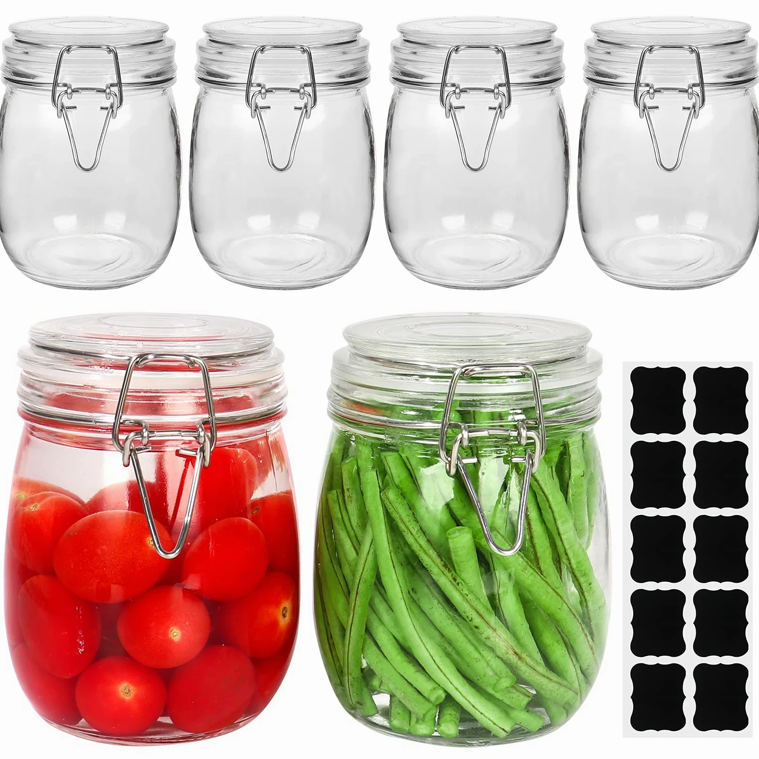 Betrome Lot de 6 bocaux en verre avec couvercle hermétique en caoutchouc réutilisable pour confiture, café, thé, miel, haricots, épices