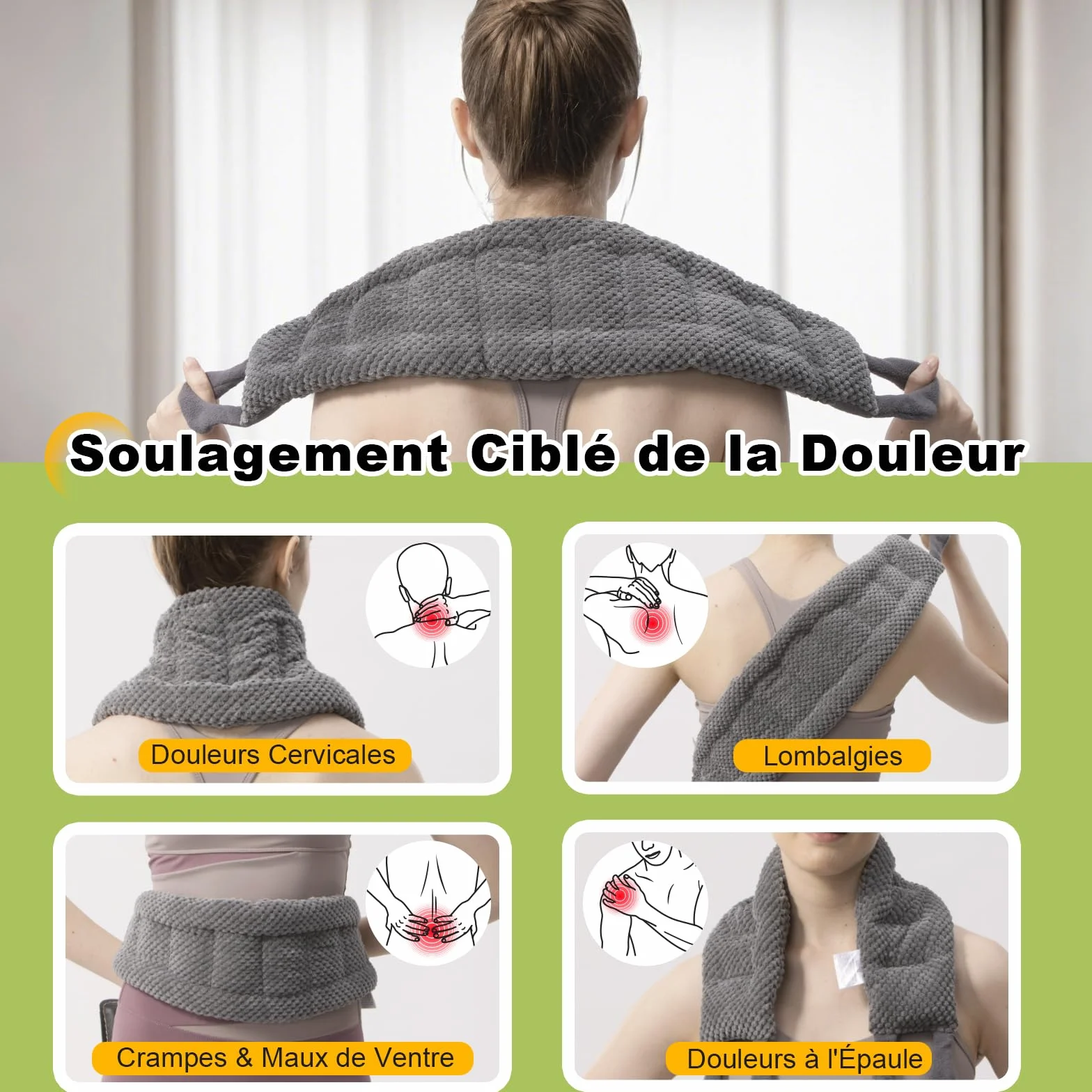 Longue Coussin Chauffant du cou Cervicales Micro Onde 84×15CM, Bouillotte Micro-Onde, graine de lin, noyaux cerises