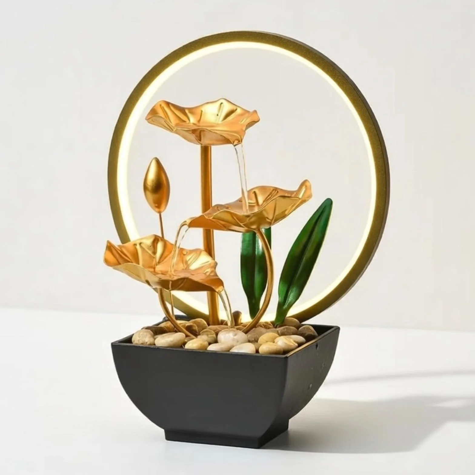 Fontaine d'intérieur LED 3 niveaux décoration zen pompe silencieuse mini cascade table