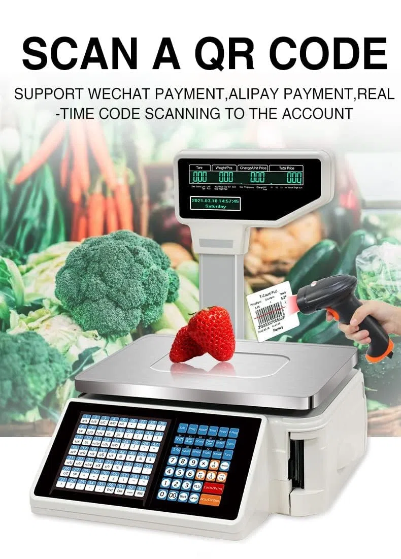 Balance Numérique avec Impression D'Étiquettes, Double Affichage Recto Verso Et Caisse Enregistreuse Professionnelle pour Supermarchés, Magasins Et en(Machines)