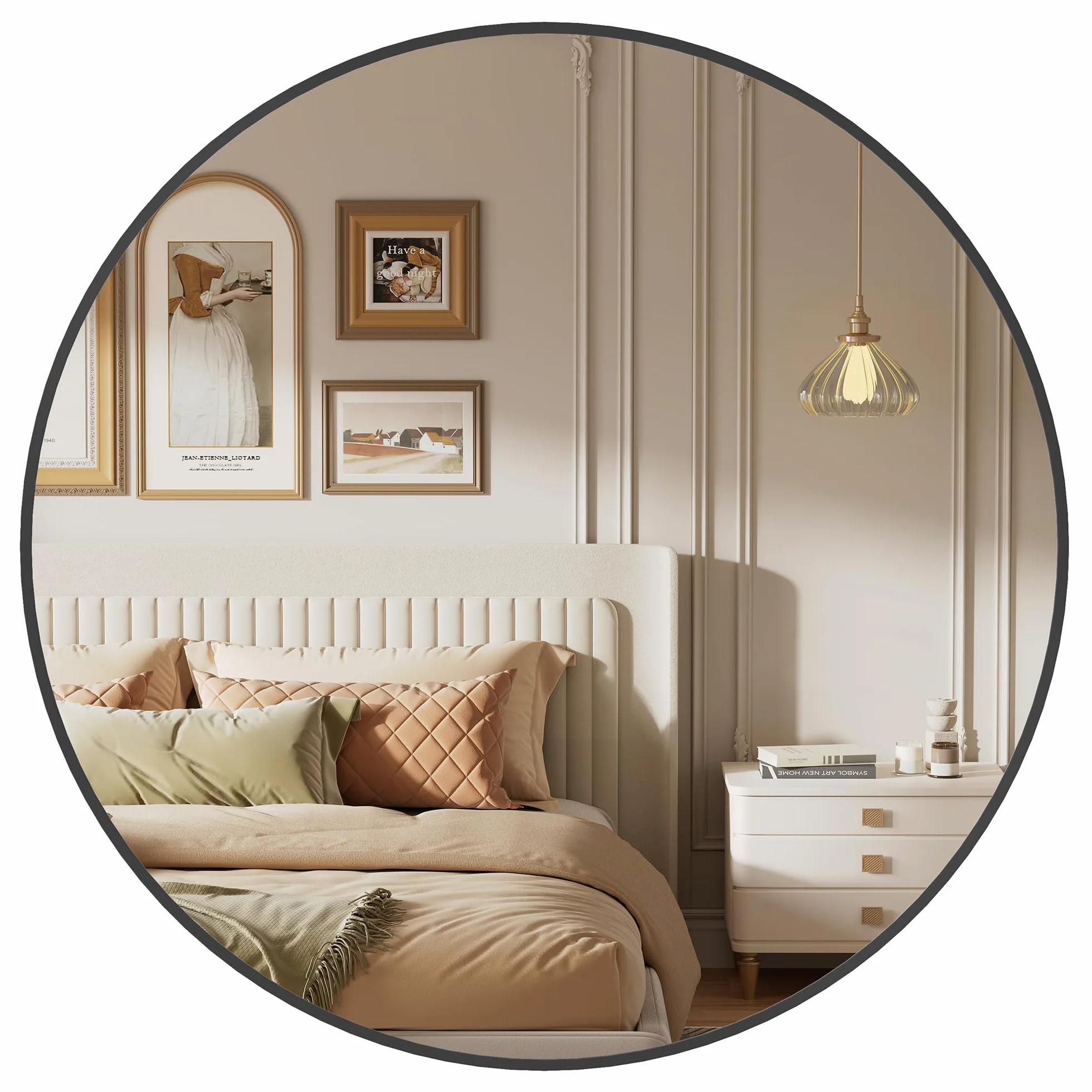 SONGMICS Miroir Rond Mural 61 cm Cadre en Métal Noir d'encre LWM102B01