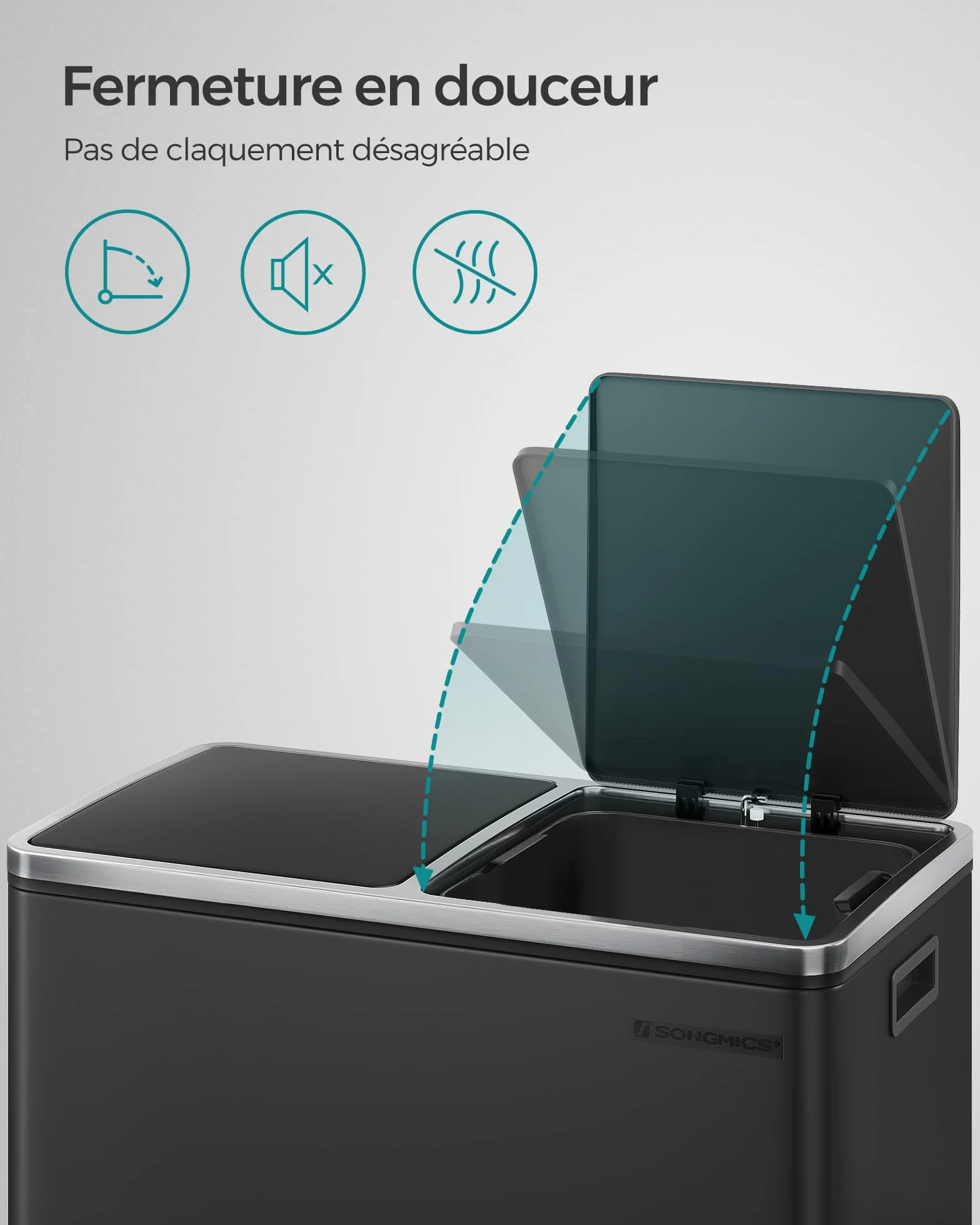 SONGMICS Poubelle Cuisine Tri Sélectif 2 x 30L, Seaux Plastique avec Pédales Métal, Noir LTB60BK