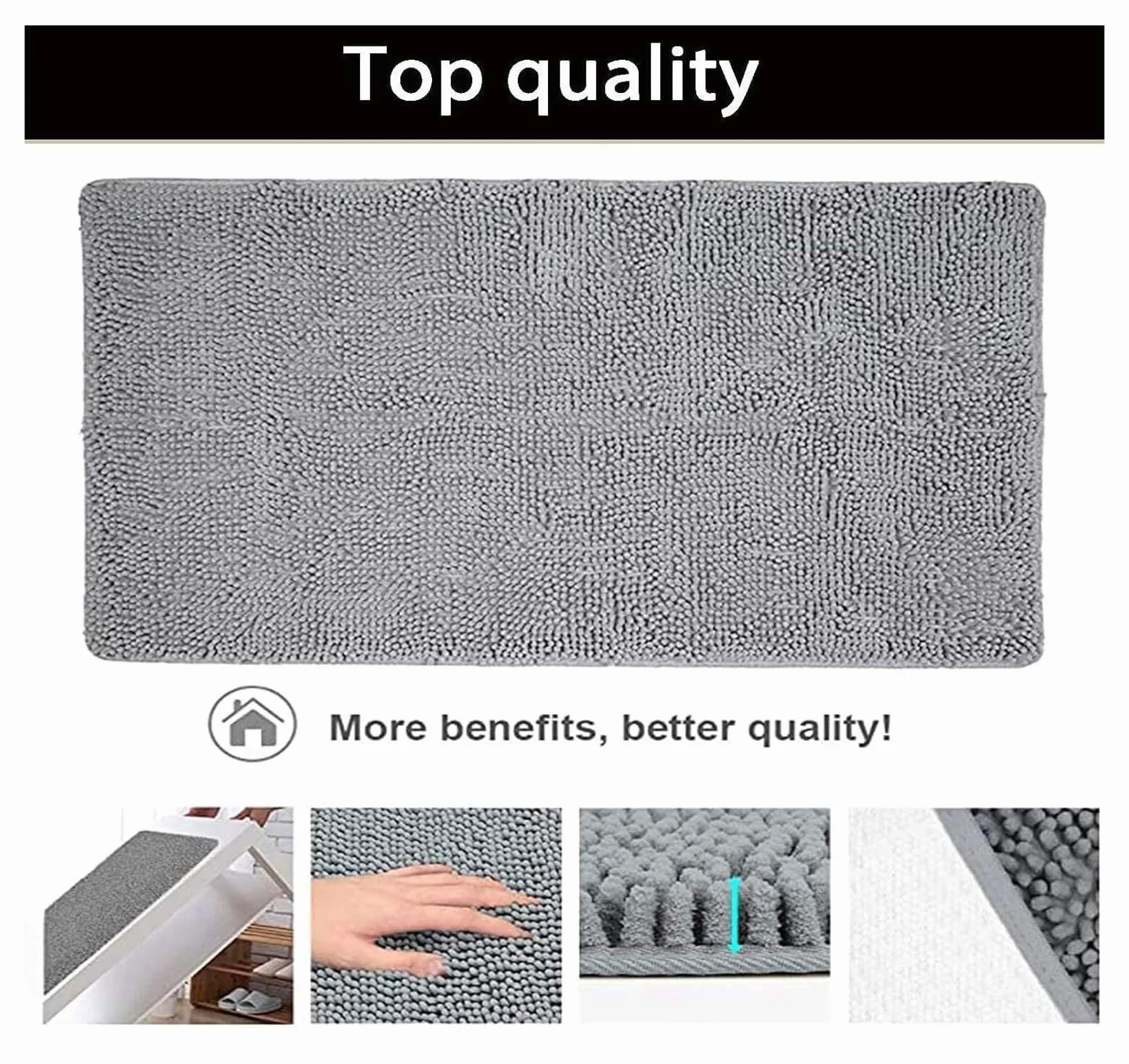 Tapis de bain en peluche – Tapis de salle de bain chenille ultra doux, antidérapant, super absorbant l'eau, long tapis de couloir pour un usage domestique