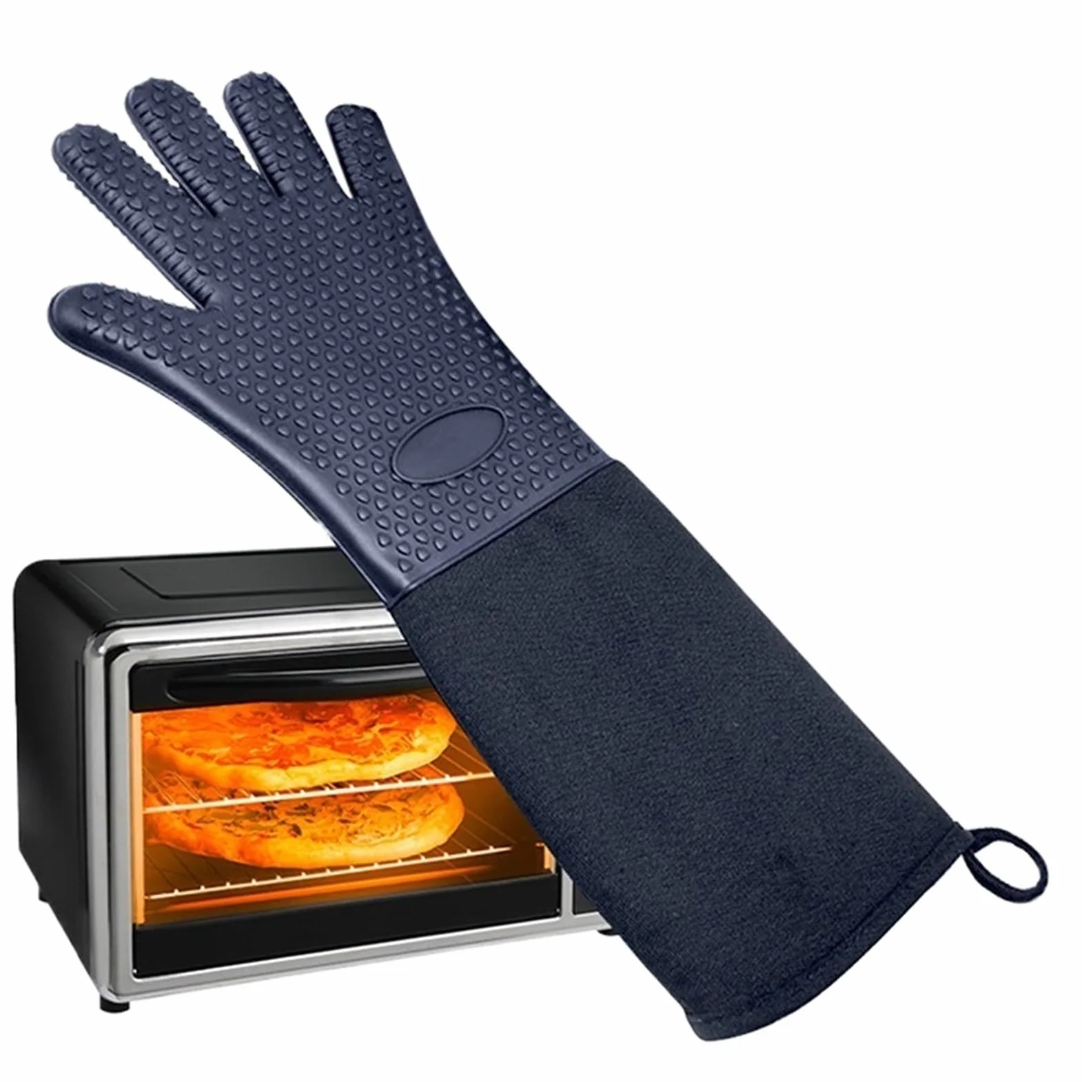MRKU Gants de Cuisine Extra Longs, Unis, résistants à la Chaleur et antidérapants, Parfaits pour Le Barbecue et Les grillades.