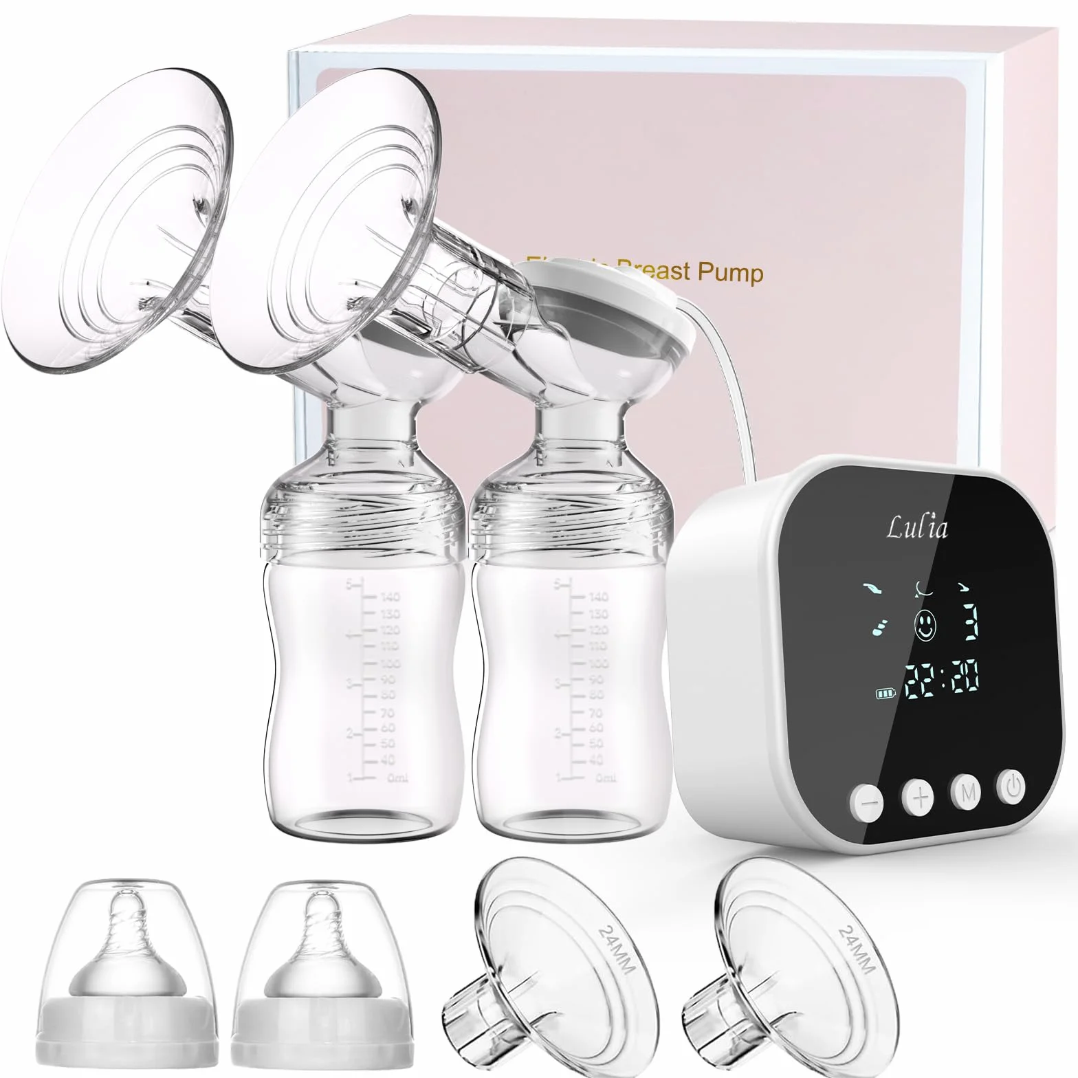 Tire-lait électrique Lulia - 4 modes 9 niveaux - Anti-retour - Ultra silencieux - Batterie 2500 mAh - Écran LED - Sans BPA - Blanc