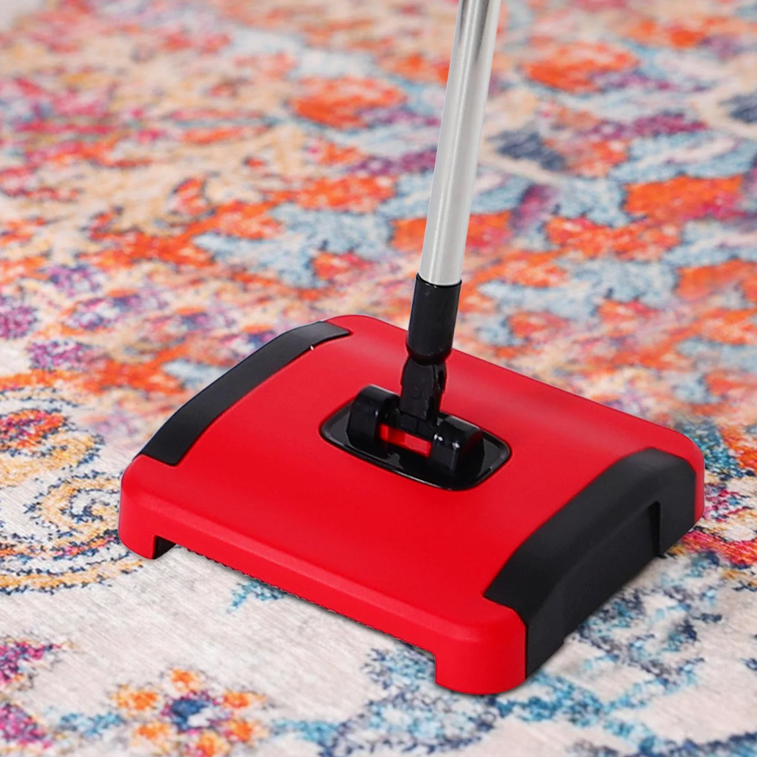 ibasenice Balai Poussoir Manuel sans Fil pour Maison, Nettoyeur de Tapis avec Brosses Rotatives en Pp et Acier Inoxydable, pour Sols Carrelés et Poussière