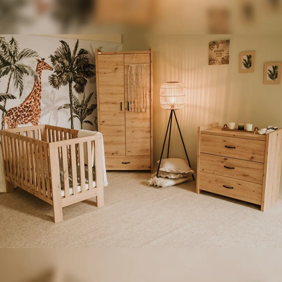 Mon Mobilier Design Amelia II Ensemble bébé Commode à Langer et lit évolutif 120x60 Chêne
