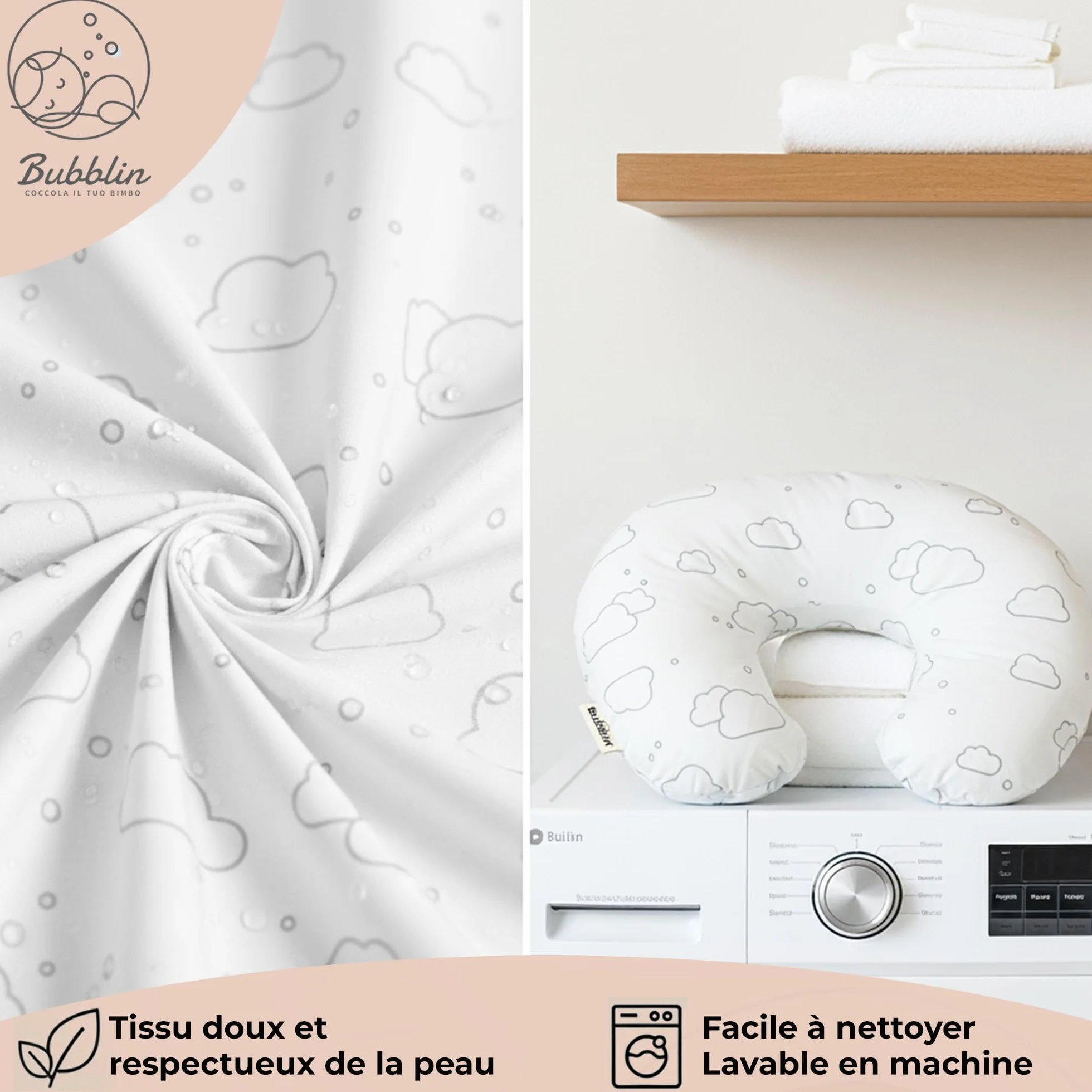Housse de Coussin pour Allaitement 100% Coton Fermeture Discrète