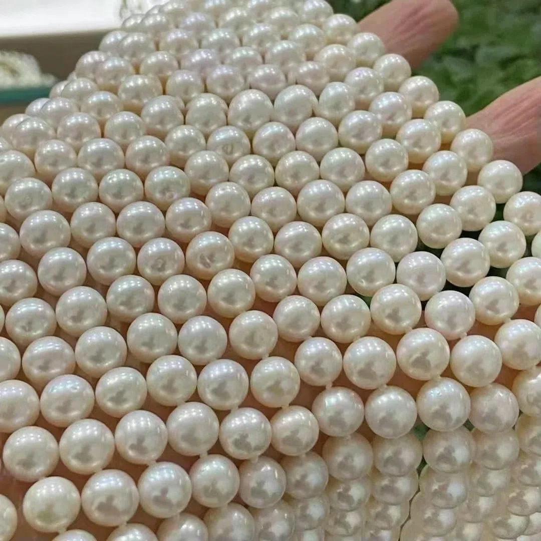 Perles de culture d'eau douce rondes 100% naturelles, perles fines pour la création de bracelets, colliers et boucles d'oreilles - 4A, blanches, rondes, 8,0-8,5 mm, 1 rang