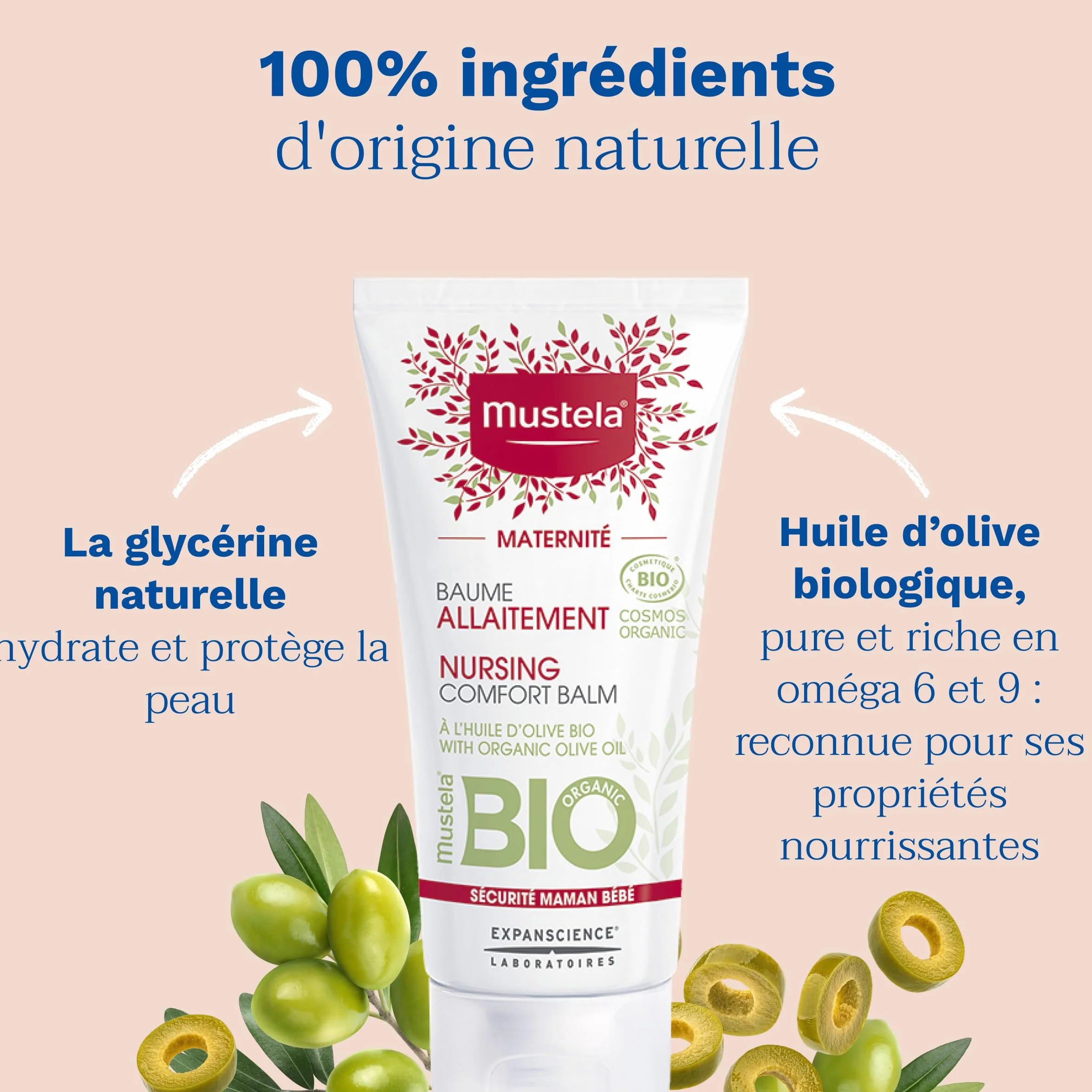 Mustela Baume Allaitement Huile d'Olive Bio Protection Mamelon Soulage Inconforts Grossesse 100% Ingrédients Naturels