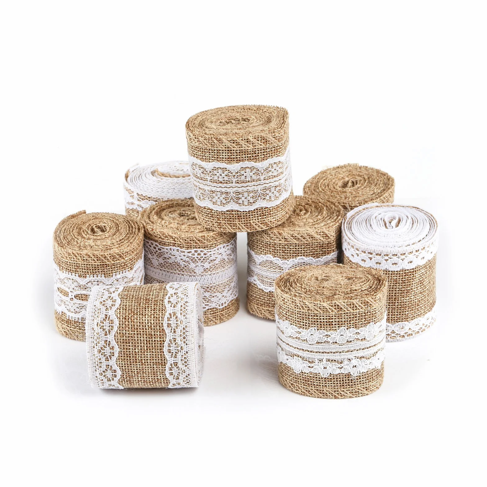 Ruban Jute Naturel avec Dentelle Décorations Mariage Noël Craft Kit de 9