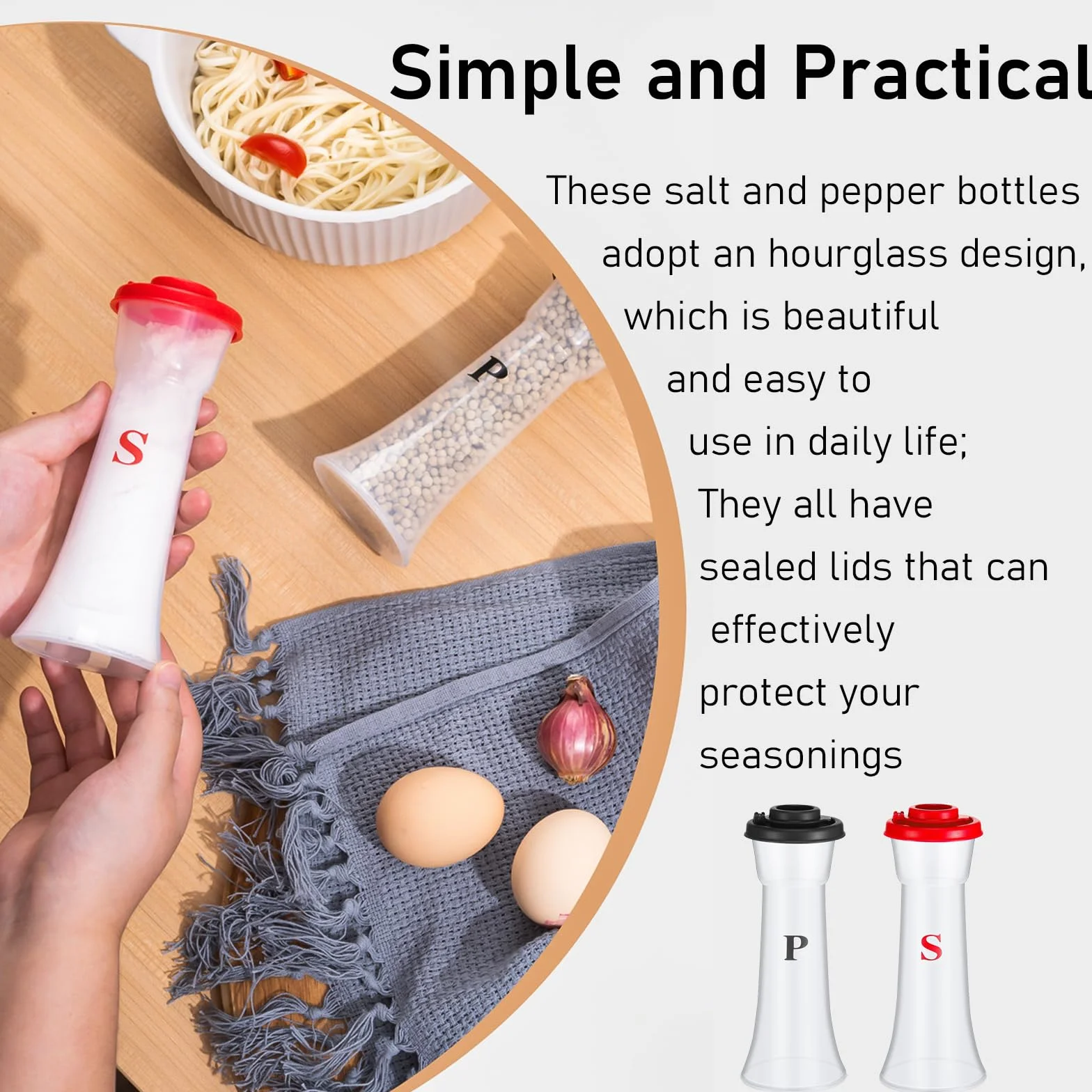Salières et poivrières en plastique anti-humidité sans BPA lot de 2 rouge noir