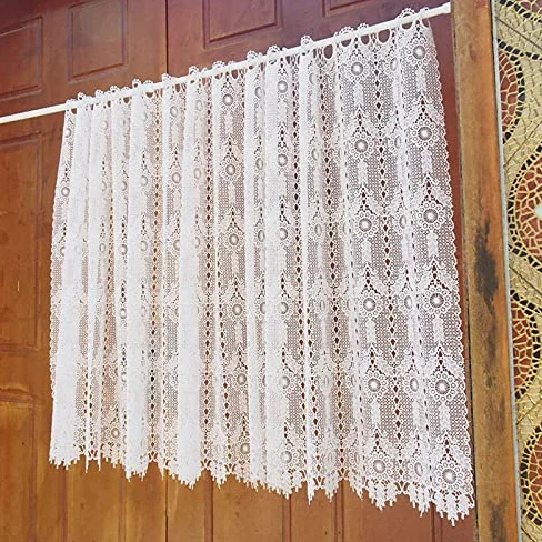 Rideaux brise-bise brodés en dentelle - Style maison de campagne (l x H 150 x 90 cm, laiteux) - 1 pièce