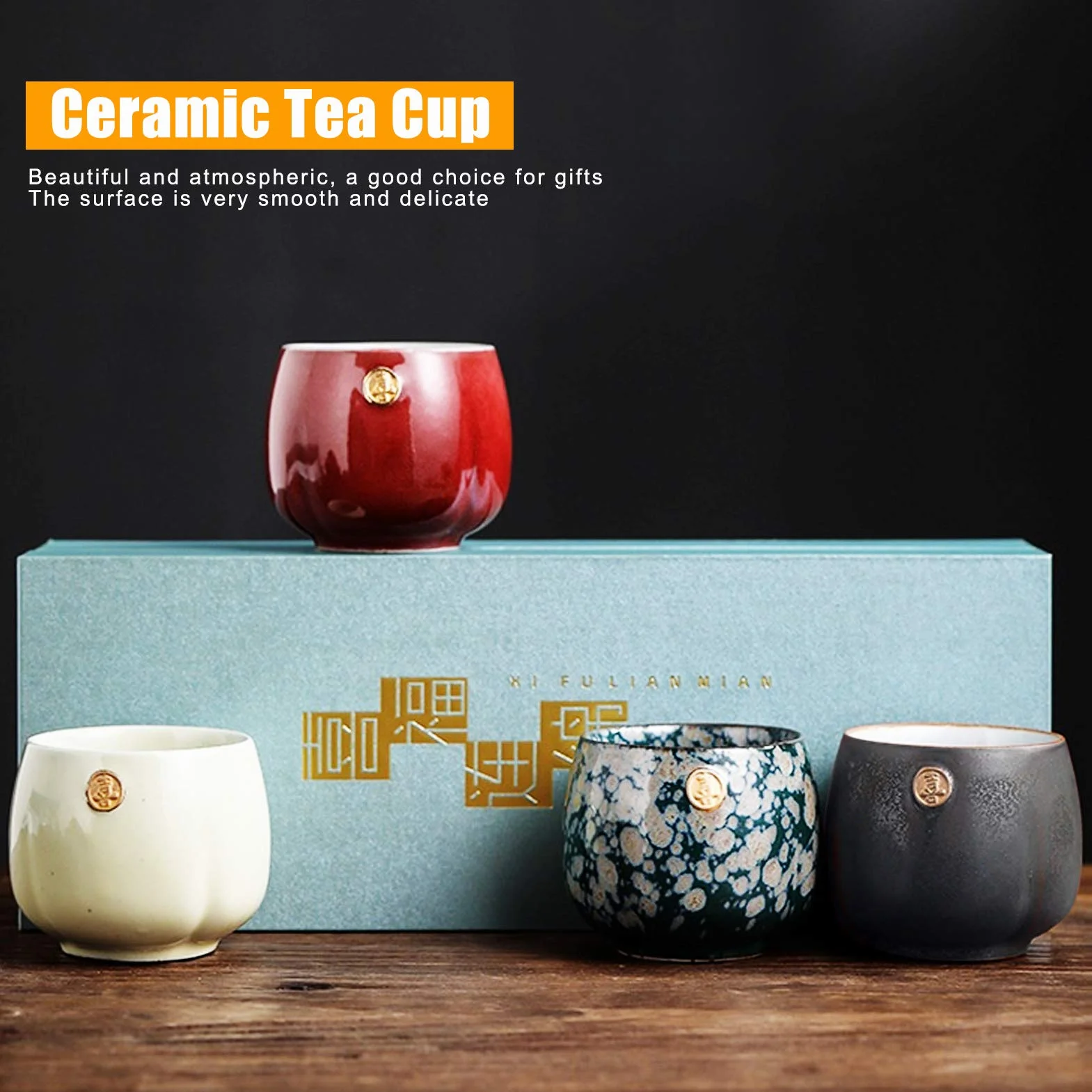 Tasses à thé japonaises en céramique Design, lot de 4 théières en céramique de style japonais Zen, cadeau artisanal traditionnel, pour le bureau à domicile(coloré)