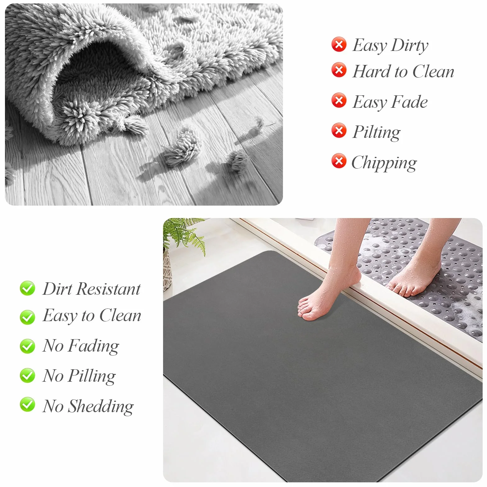 Tapis de Bain Antidérapant en Diatomite Super Absorbant 40x60cm Gris Foncé