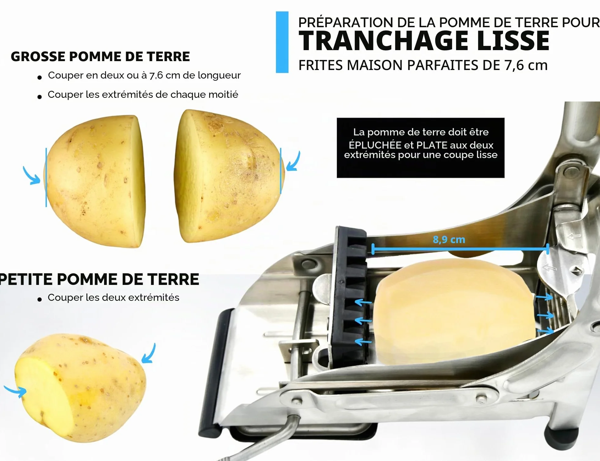 ICO Coupe Frites Manuel Acier Inoxydable Base Aspiration Sécurisée