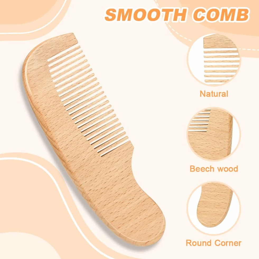 Brosse Cheveux Bébé en Bois 3pcs Poils de Chèvre Doux pour Enfant Nouveau-né