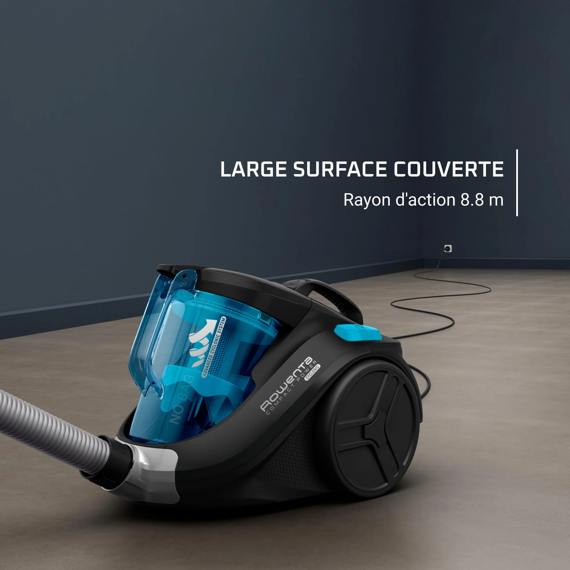 Rowenta Compact Power Cyclonic Aspirateur Sans Sac 1,5L RO3731EA Noir Turquoise