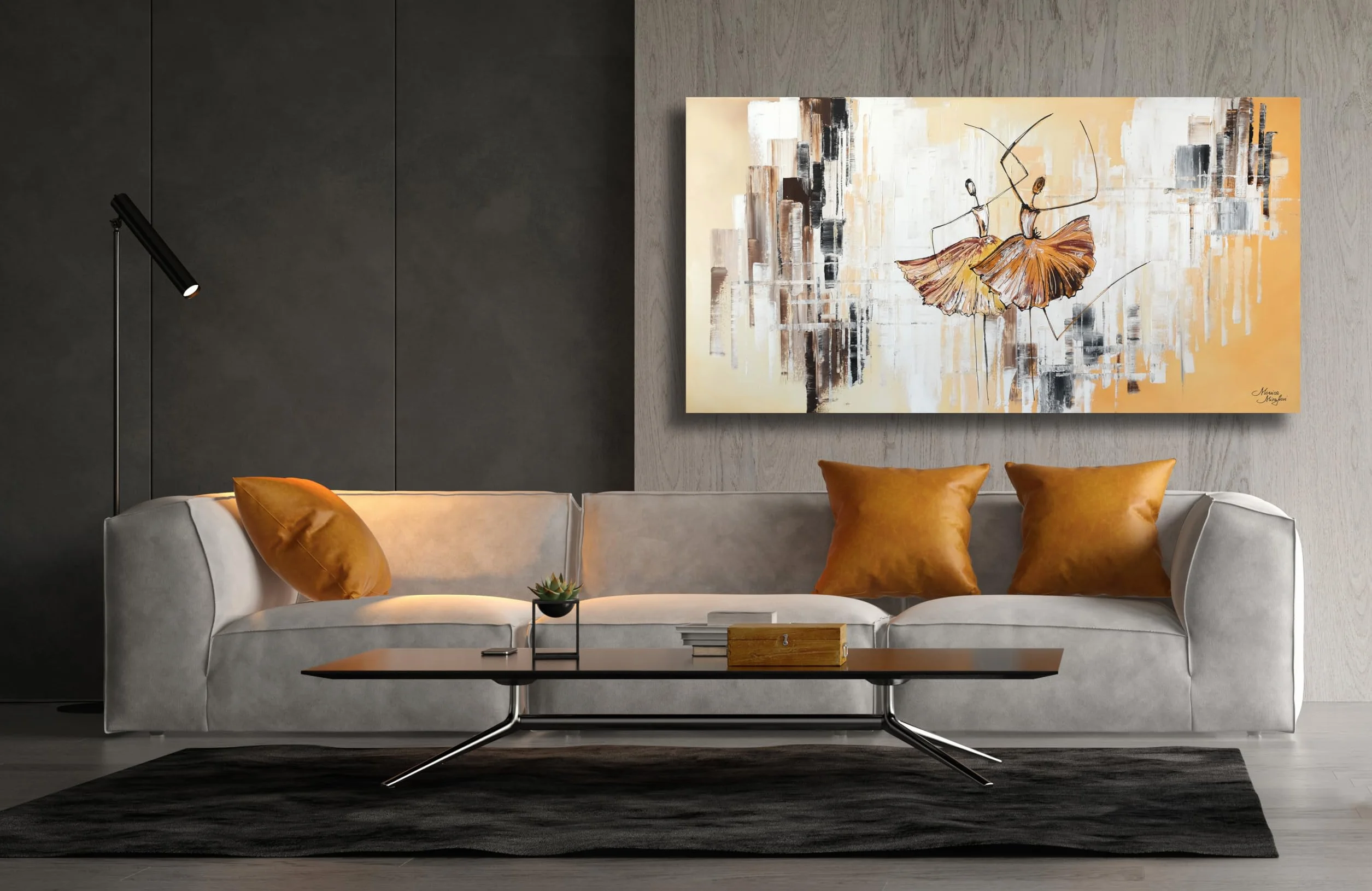 Monica Mirafiori Tableau Peint à la Main 120x60 cm Toile sur Cadre en Bois