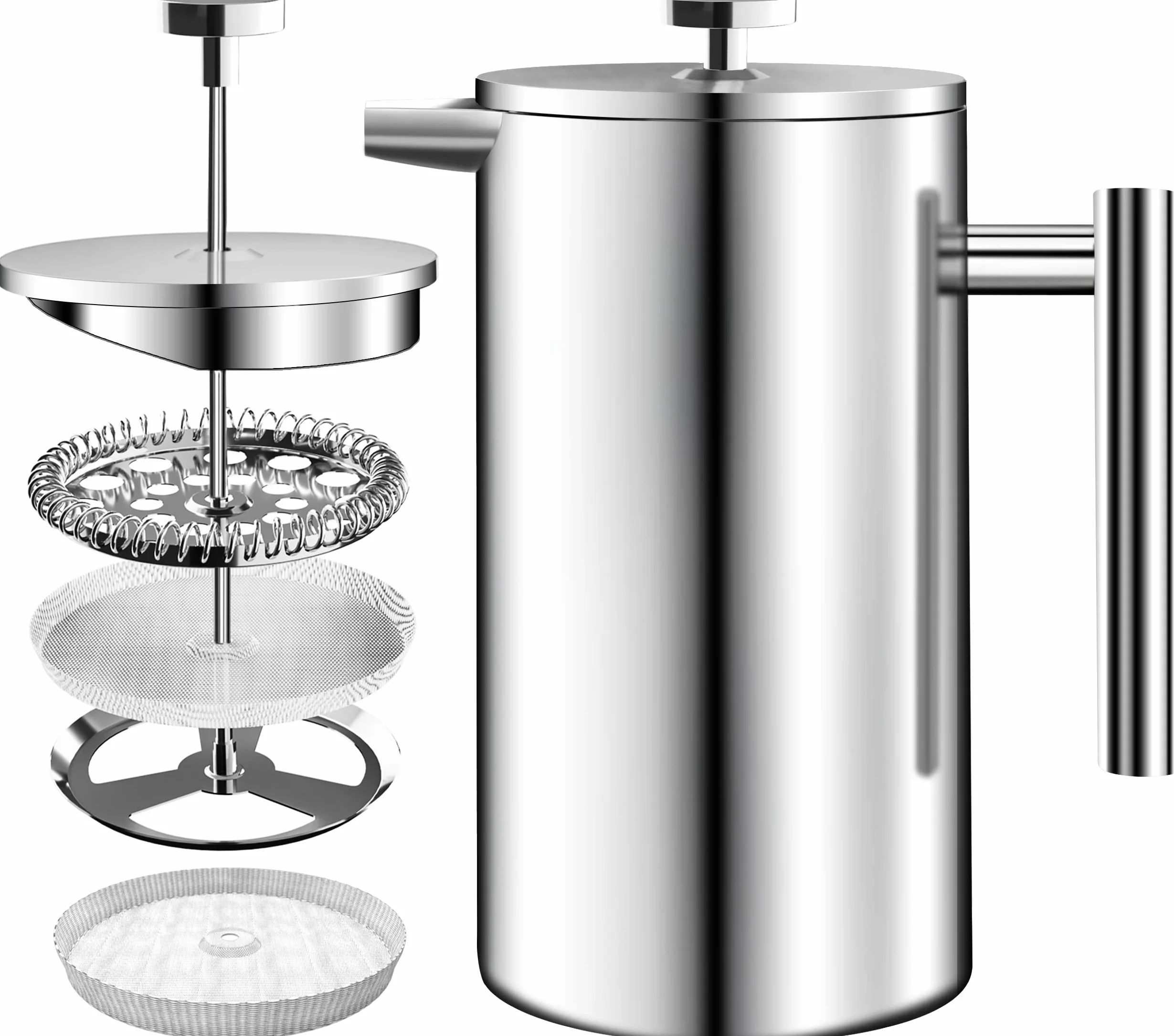KICHLY Cafetière à piston en acier inoxydable 34 oz 1,0 litre Argent