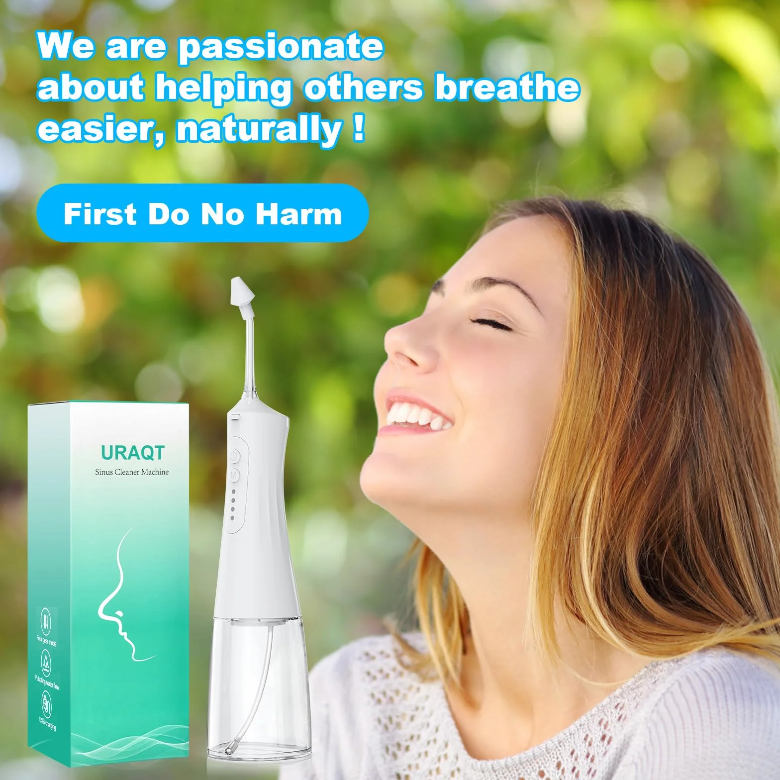 Kit d'irrigation nasale URAQT, Pot Neti électrique avec 4 douches et 40 sachets de sel