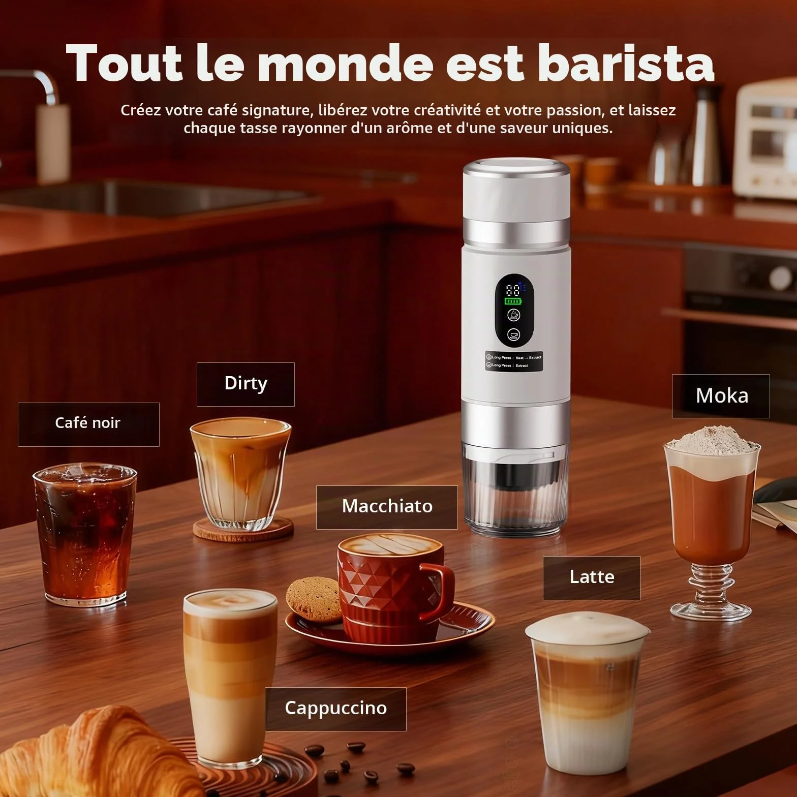 Cafetière Portable 3 en 1,Machine à Café à Capsules Expresso Cafetière Rechargeable avec Batterie 2×7500 mAh,compatible avec Capsules Ness-preso, Dolce-Gusto,pour Camping,Bureau,Voyage