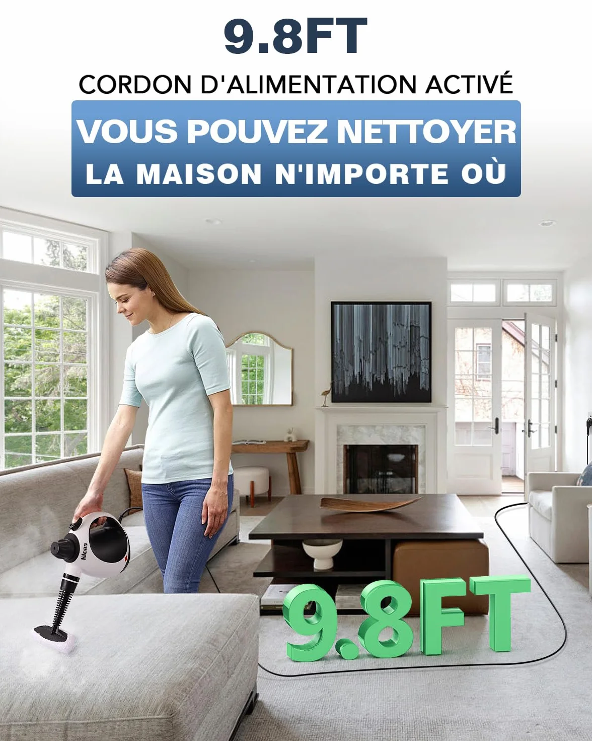 KLONA Nettoyeur à vapeur portatif multi-usage avec 10 accessoires