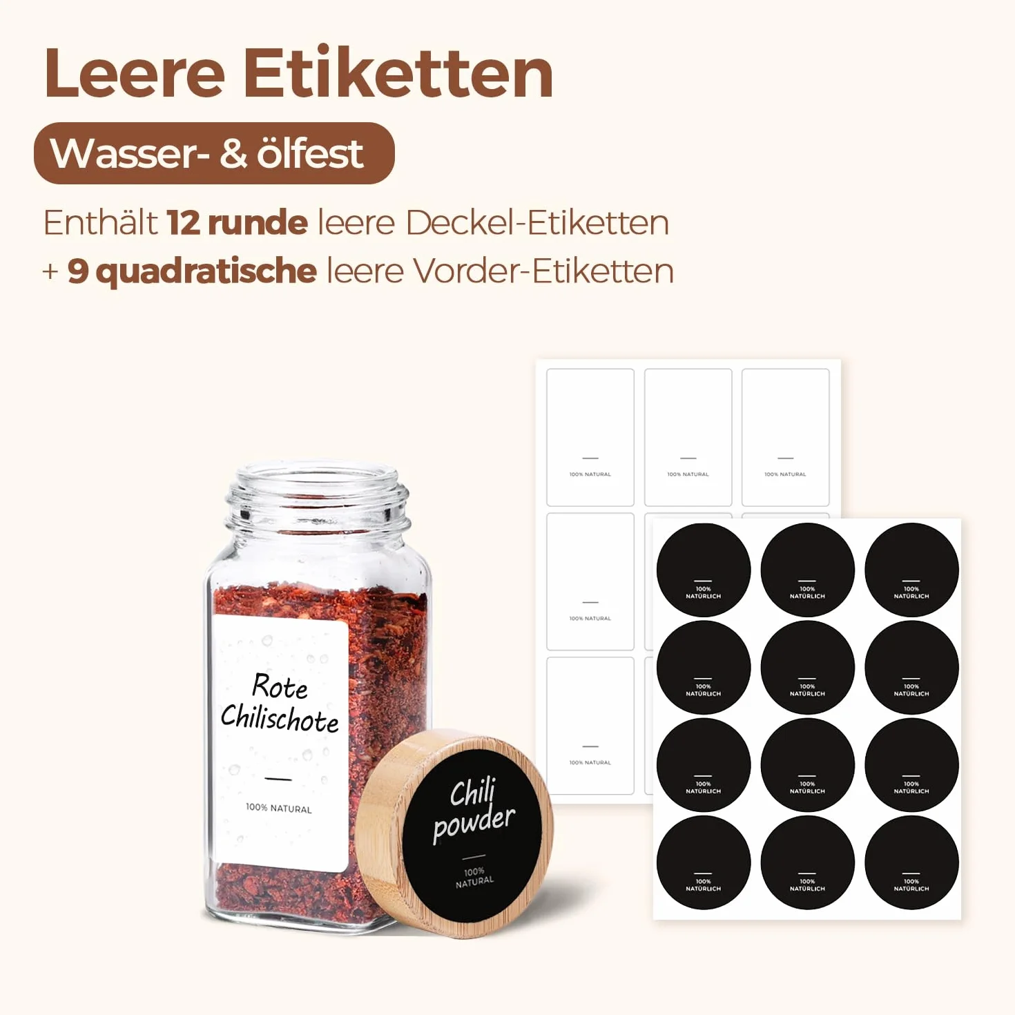ComSaf pot à épices en verre 120 ml lot de 6 avec étiquettes lisibles