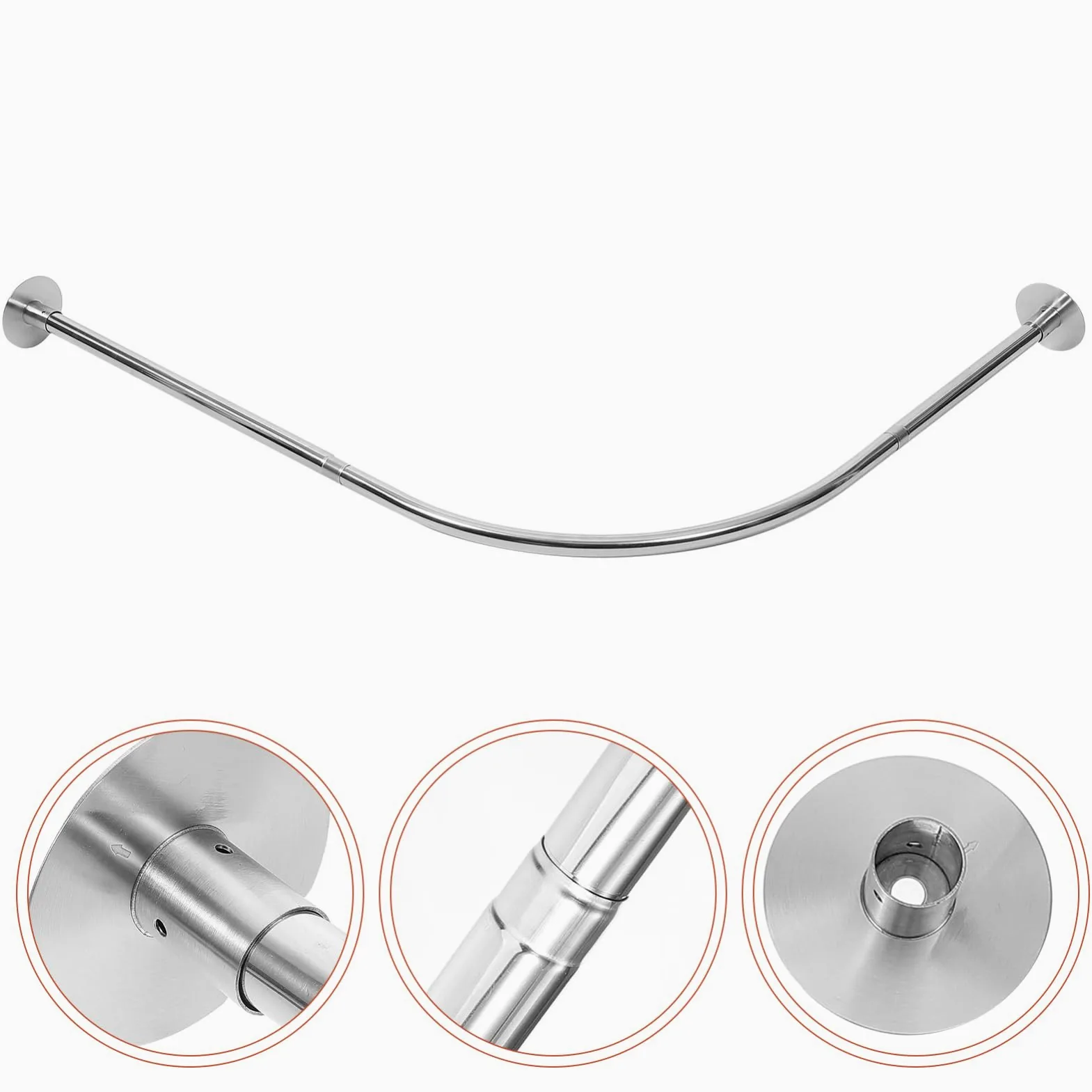ABOOFAN Tringle de Rideau de Inoxydable Courbé pour Rail Extensible et Ajustable Installation Facile Système de Tension sans Perçage
