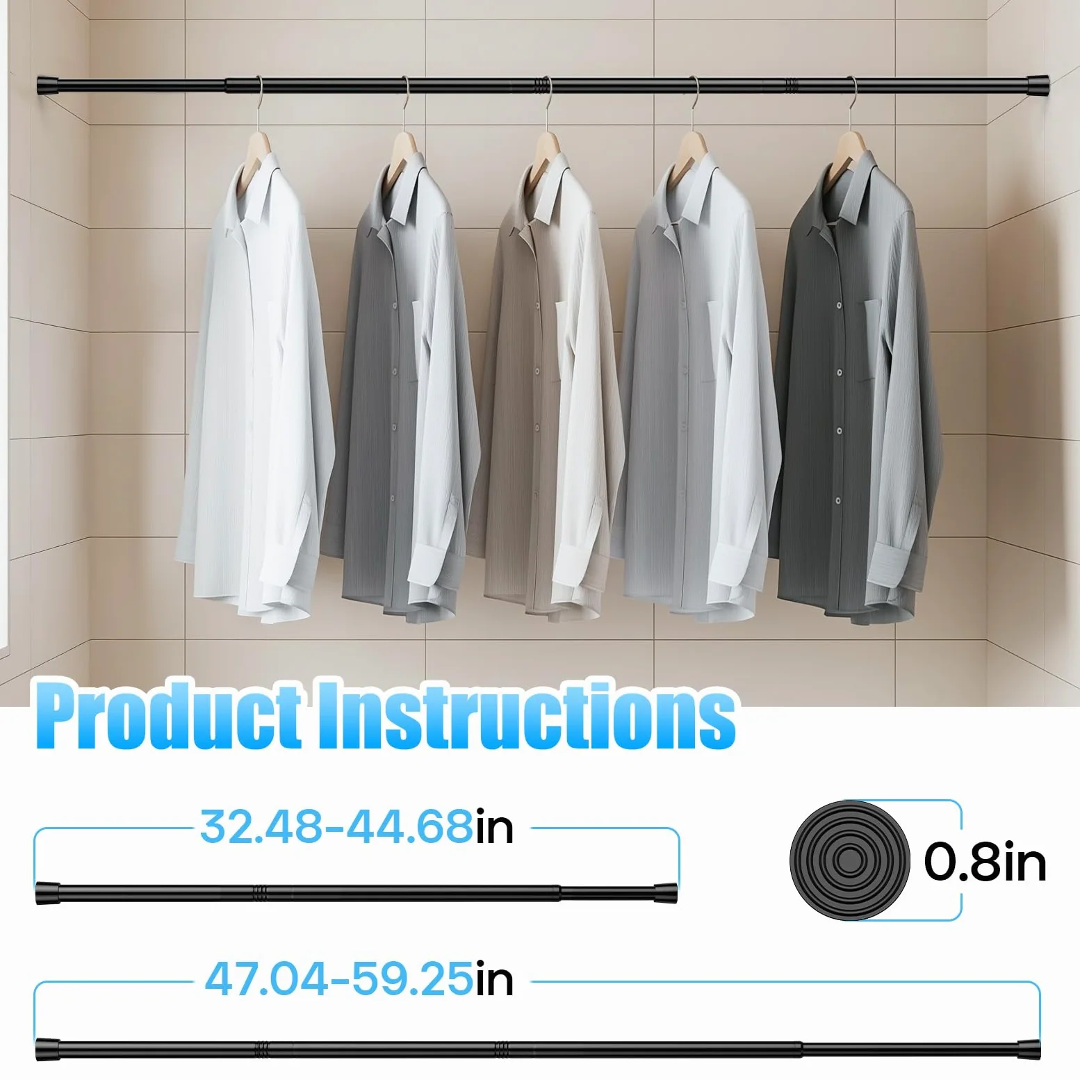AIZESI Lot de 2 tringles à rideaux réglables sans perçage - Longueur réglable de 78,7 à 137,2 cm - Petites tringles à rideaux extensibles pour fenêtres, placards, armoires de cuisine, salle de bain